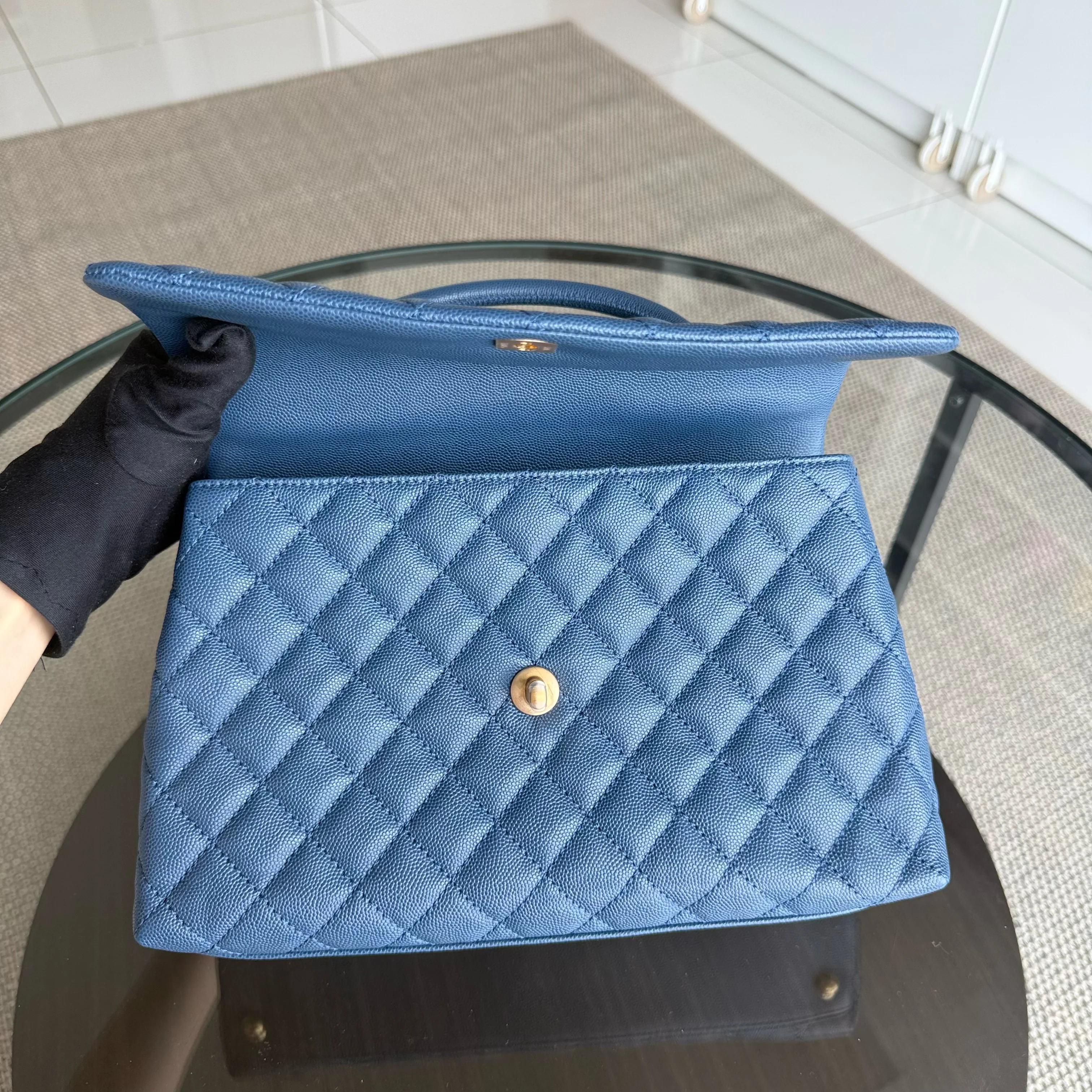 Chanel Coco Handle Medium - Caviar 29CM Quilted Blue Gold Hardware Series 24