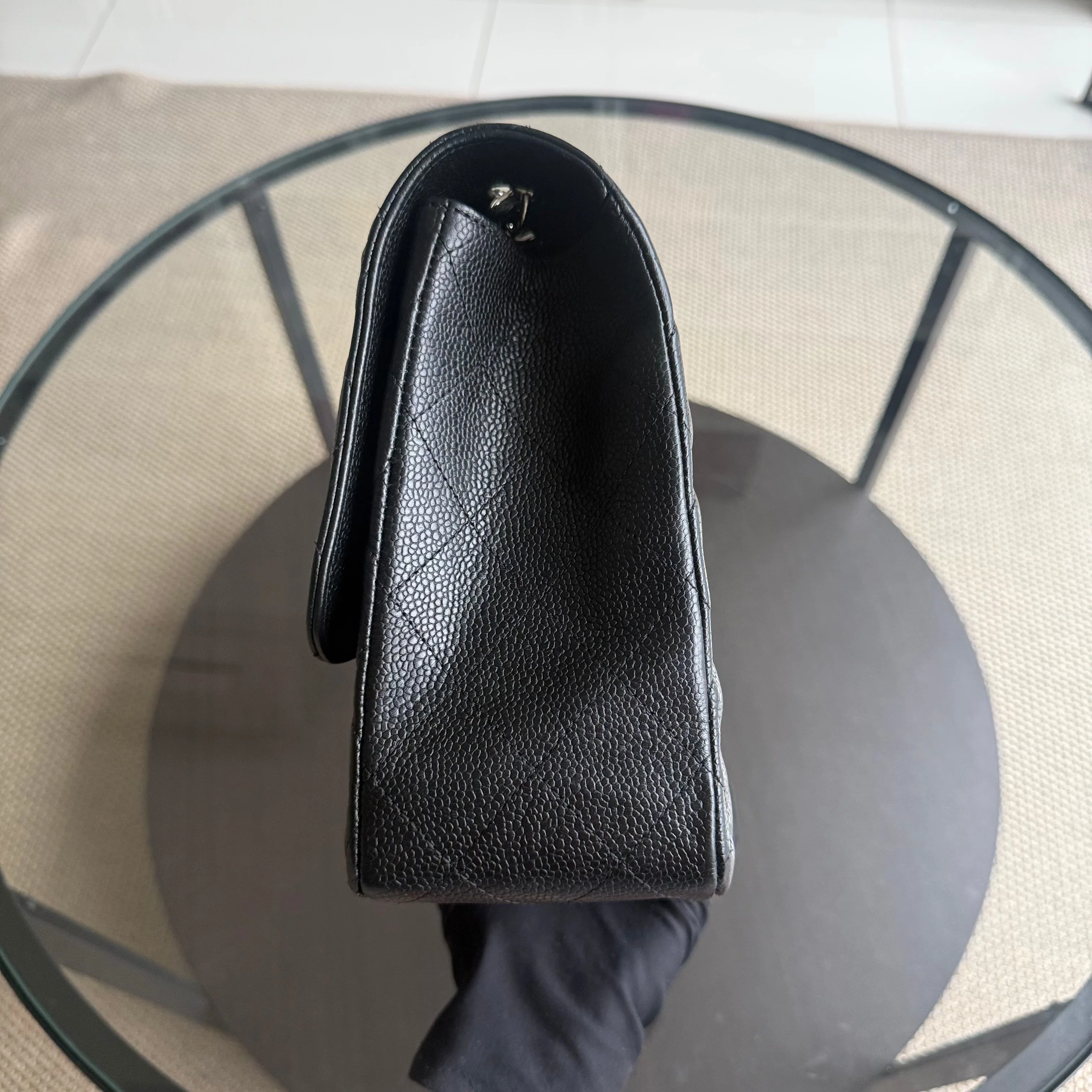 Chanel Caviar Jumbo Classic Flap Quilted Grained Calfskin Black Silver Hardware Series 13