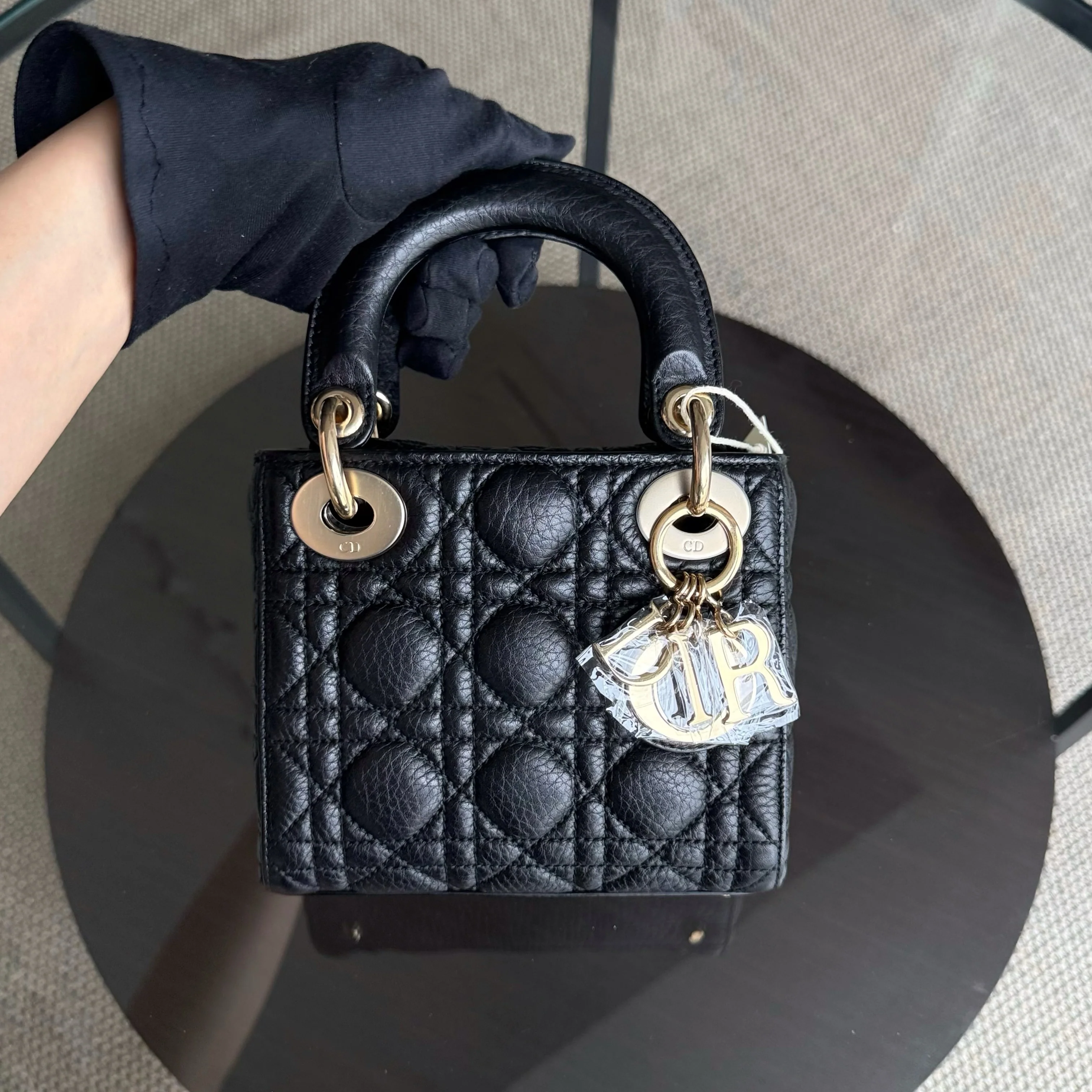 Dior Lady Mini - Cannage Grained Calfskin Black Gold Hardware