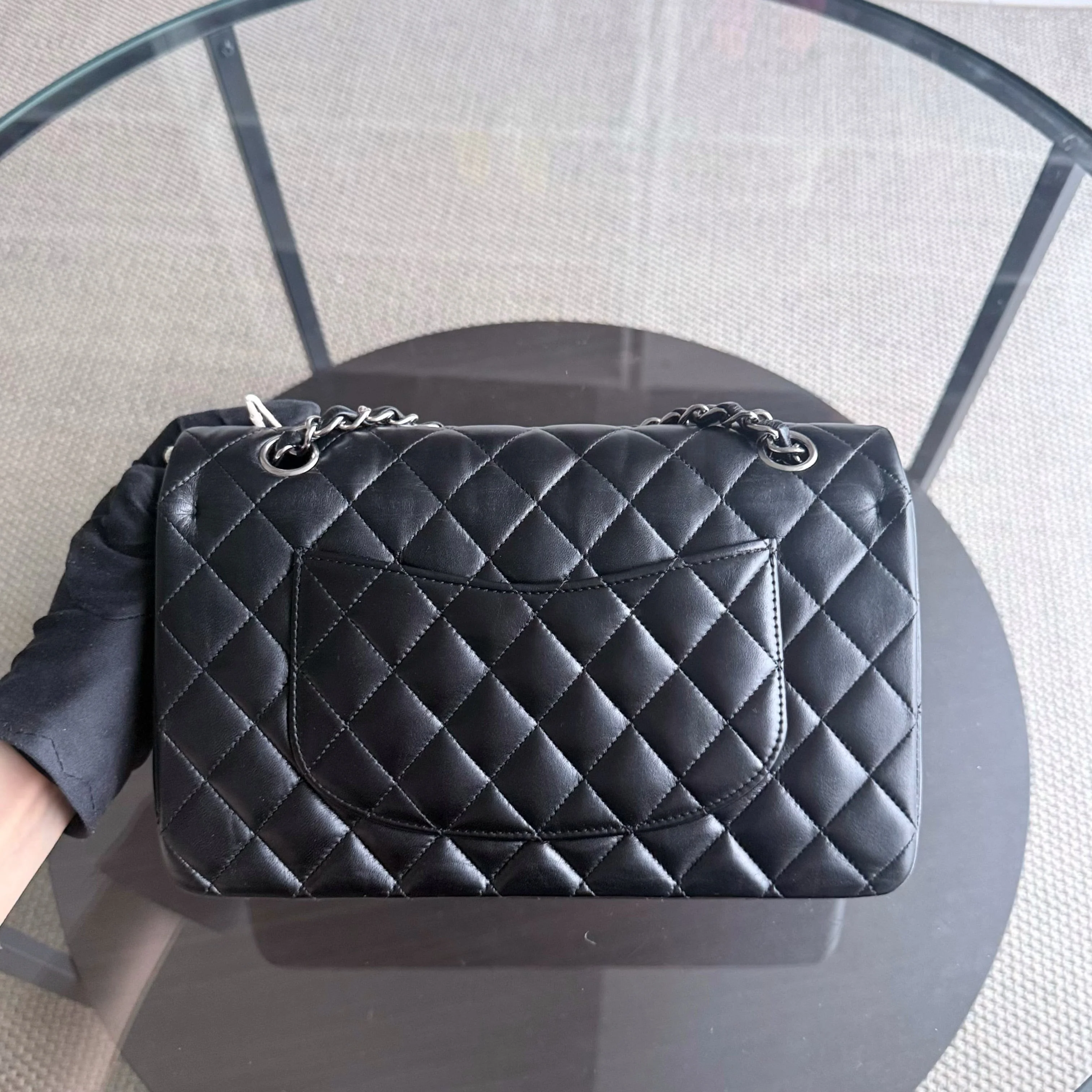 Chanel Classic Flap Medium - 25CM Quilted Lambskin Black Silver Hardware Series 12