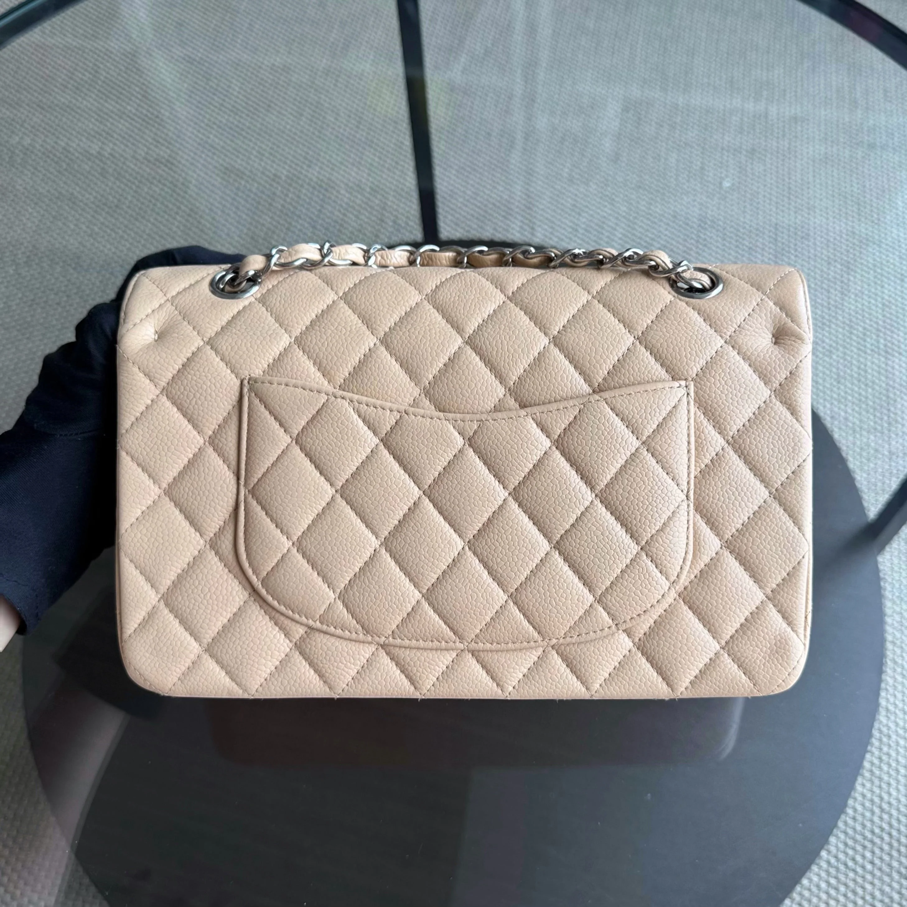 Chanel Classic Flap Medium - 25CM Quilted Caviar Beige Silver Hardware Series 12