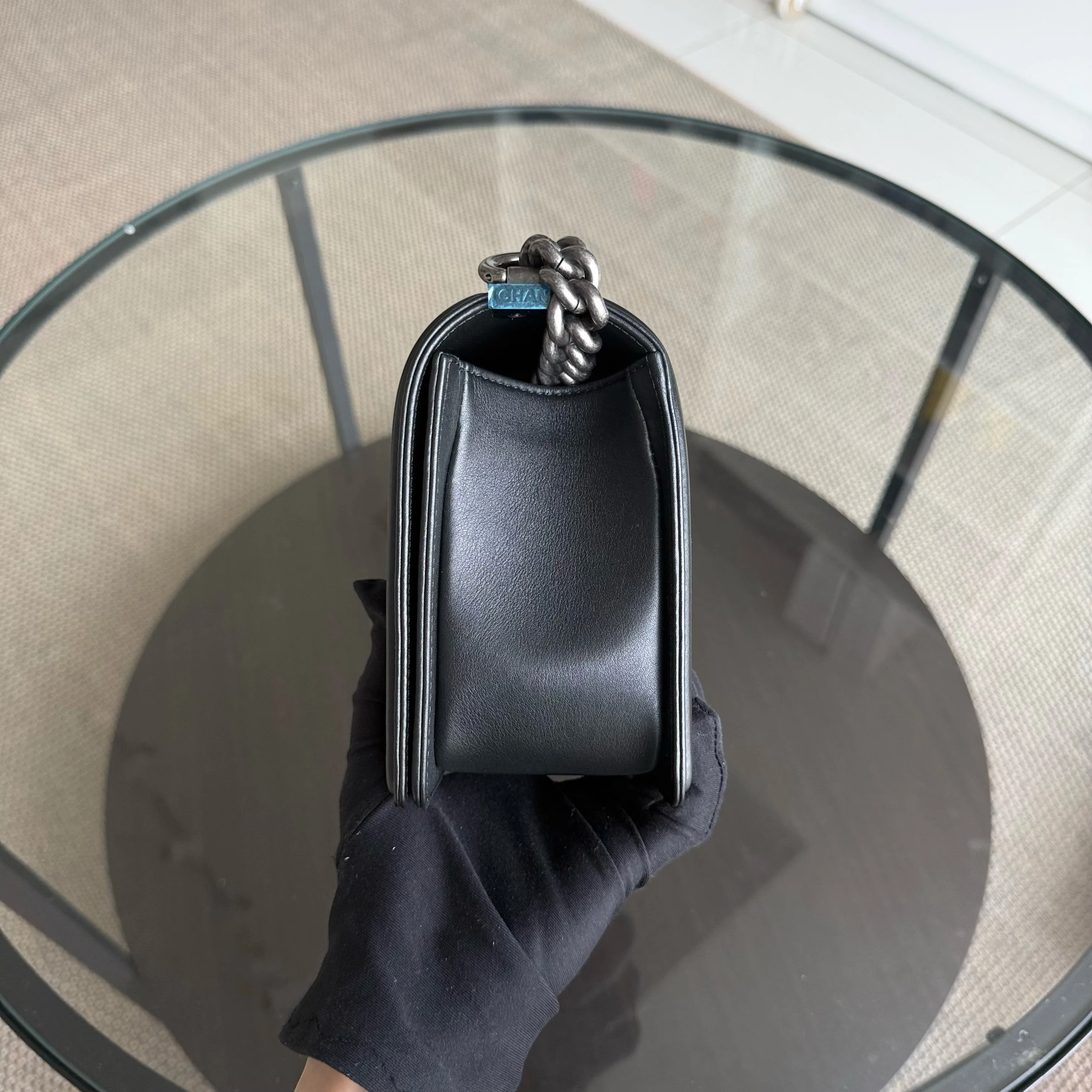 Chanel Boy Medium - 25CM Chevron Calfskin Black Ruthenium Silver Hardware