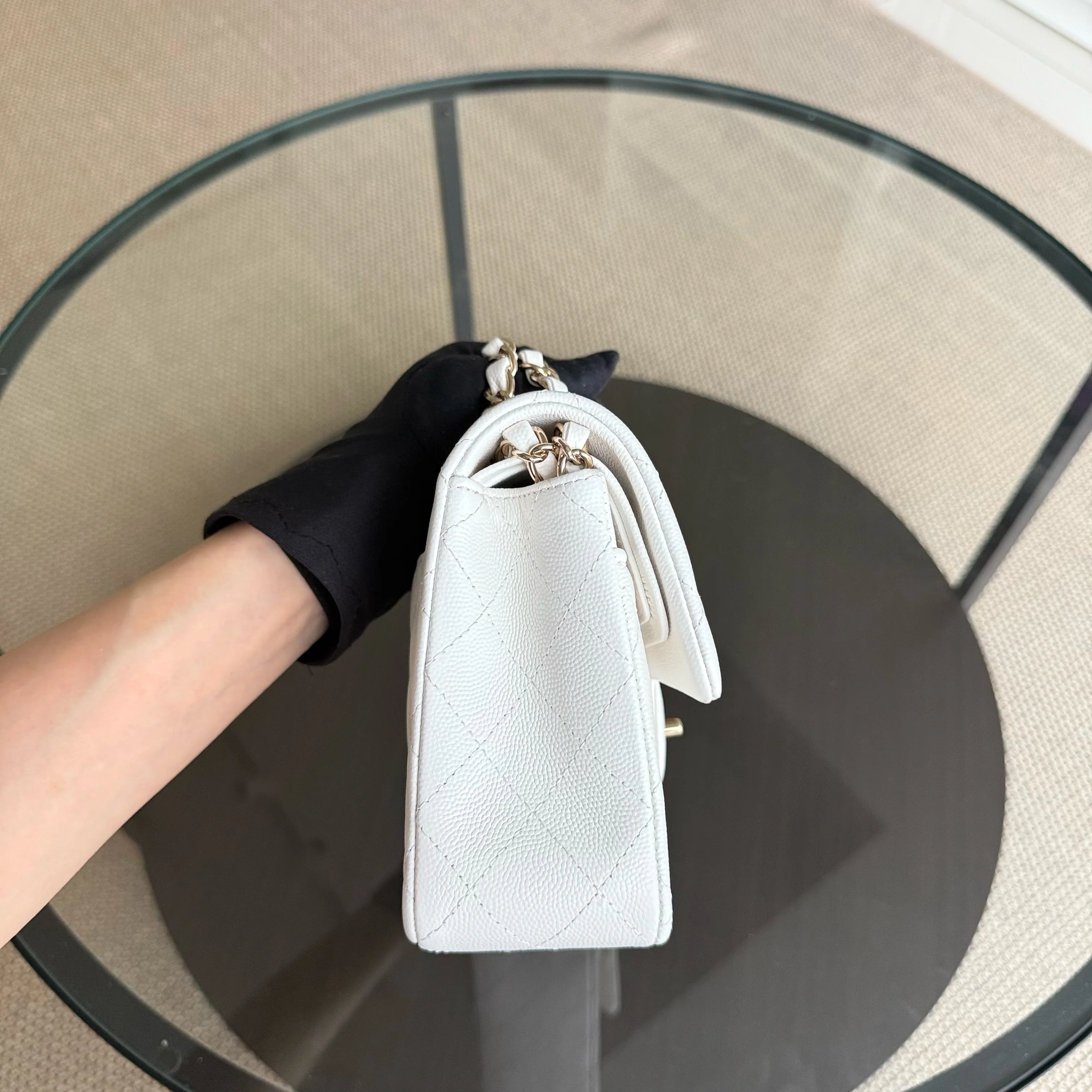 Chanel Classic Flap Small - Caviar 23CM Quilted White Gold Hardware Series 30