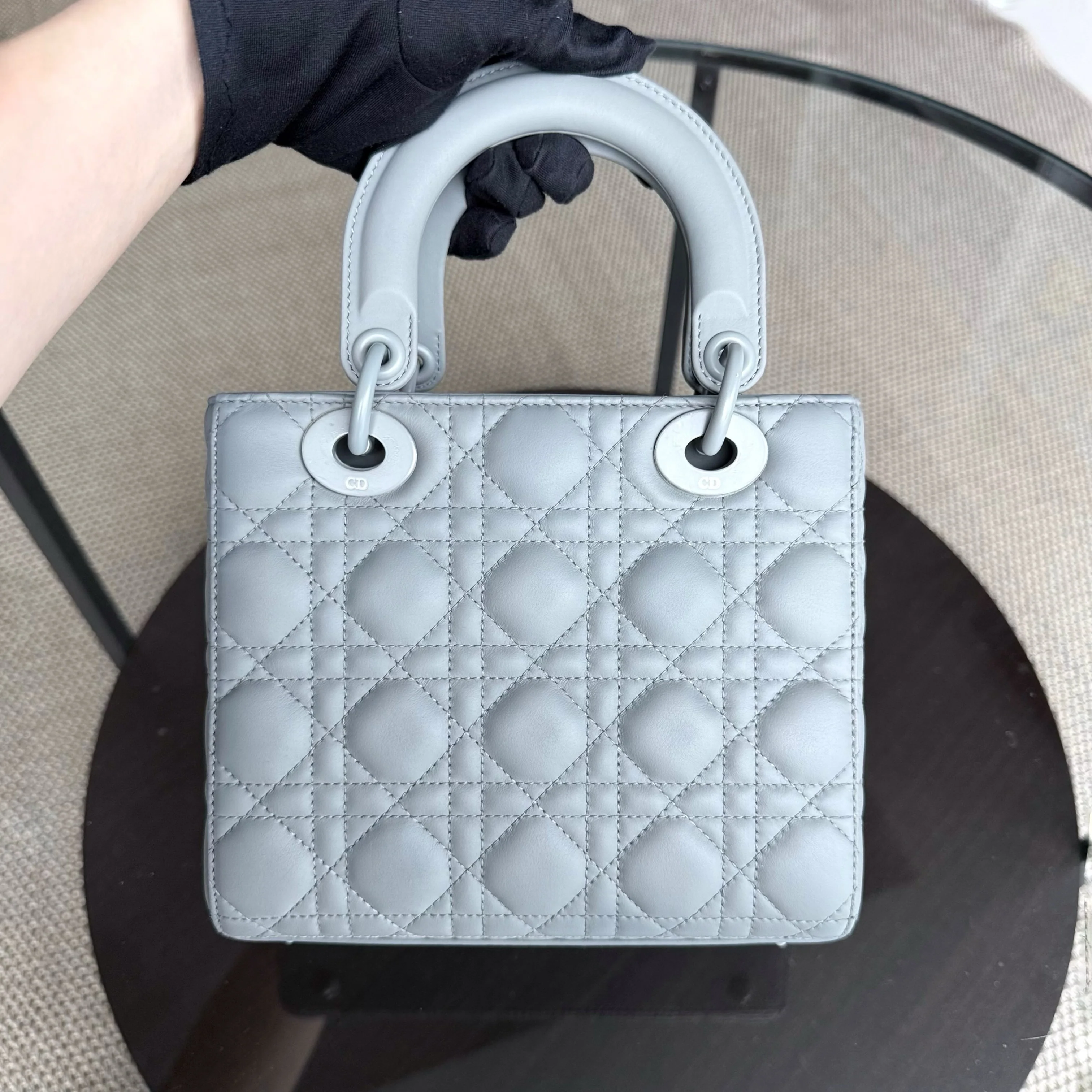 Dior Lady Small ABC - All Gray Grey Cannage Calfskin Black Hardware