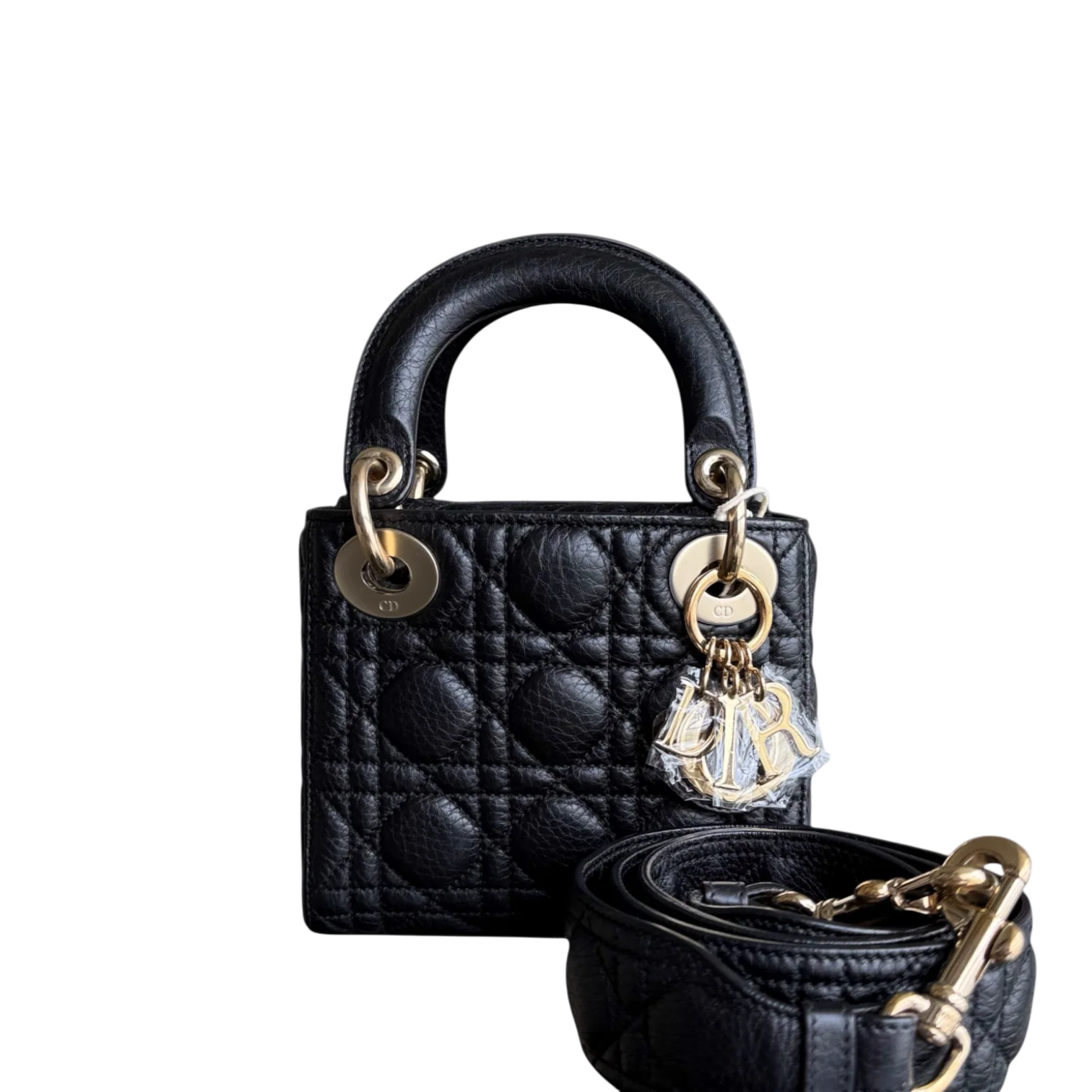 Dior Lady Mini - Cannage Grained Calfskin Black Gold Hardware