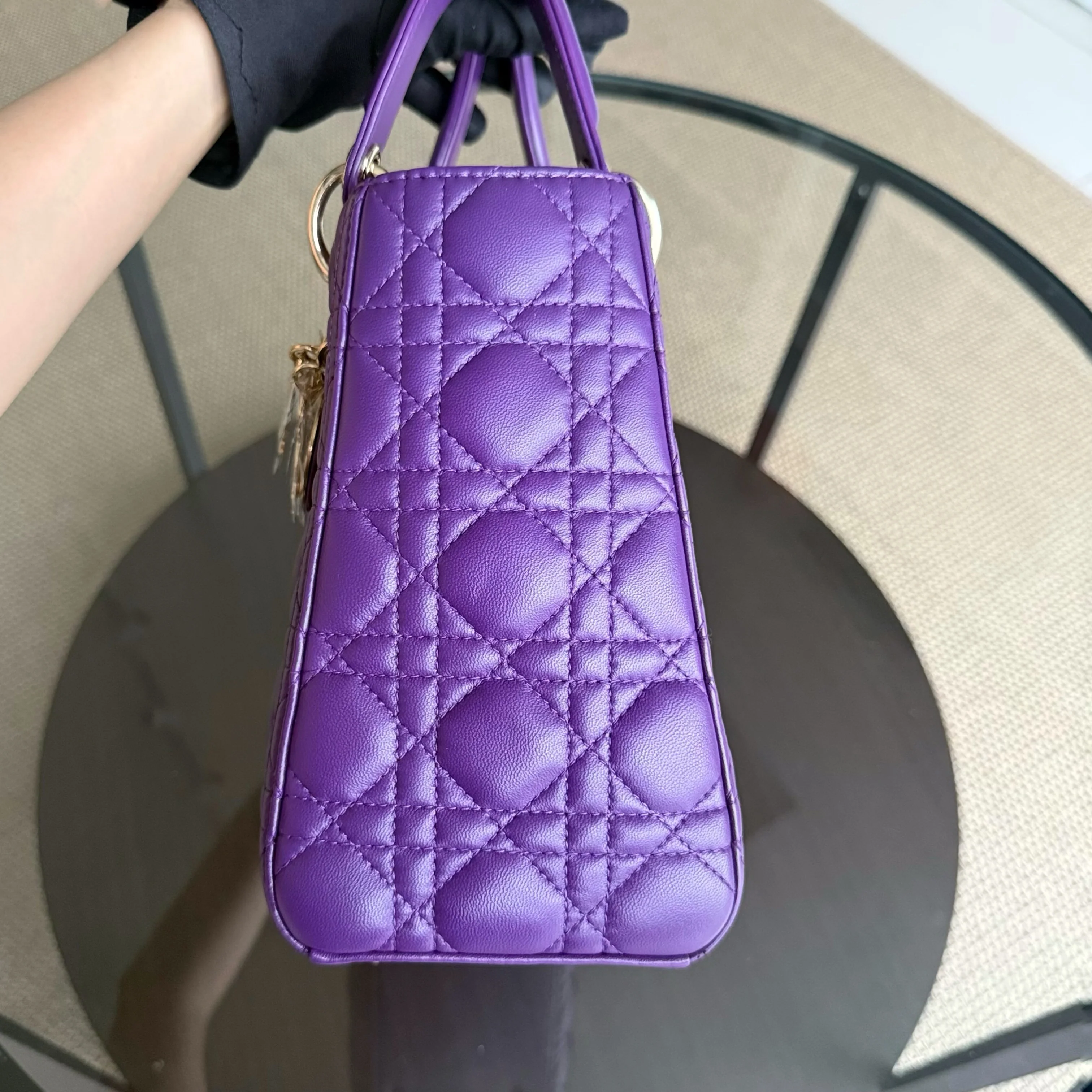 Dior Lady Medium - Cannage Lambskin Purple Silver Hardware