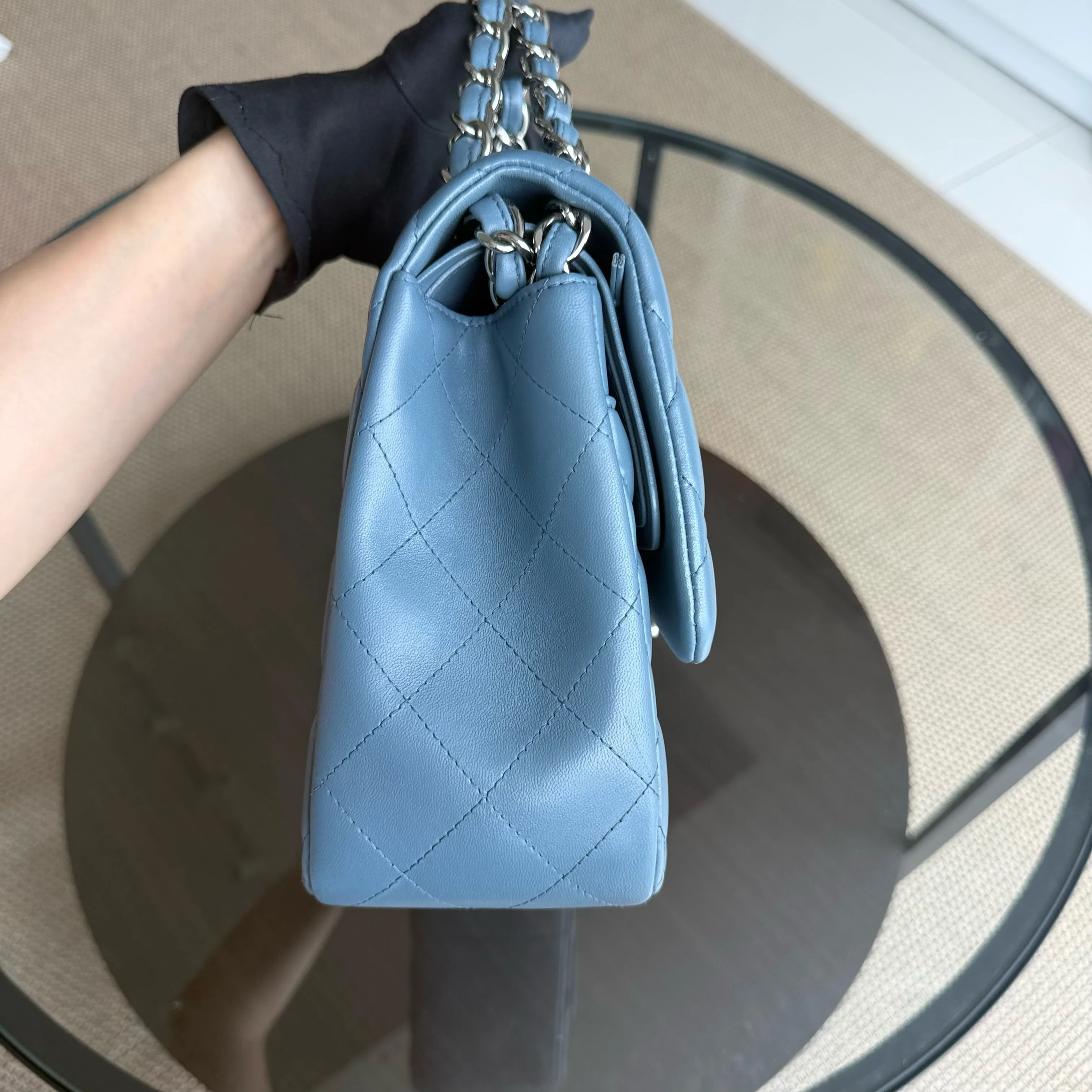 Chanel Classic Flap Jumbo - 30CM Lambskin Double Flap Blue Silver Hardware Series 17