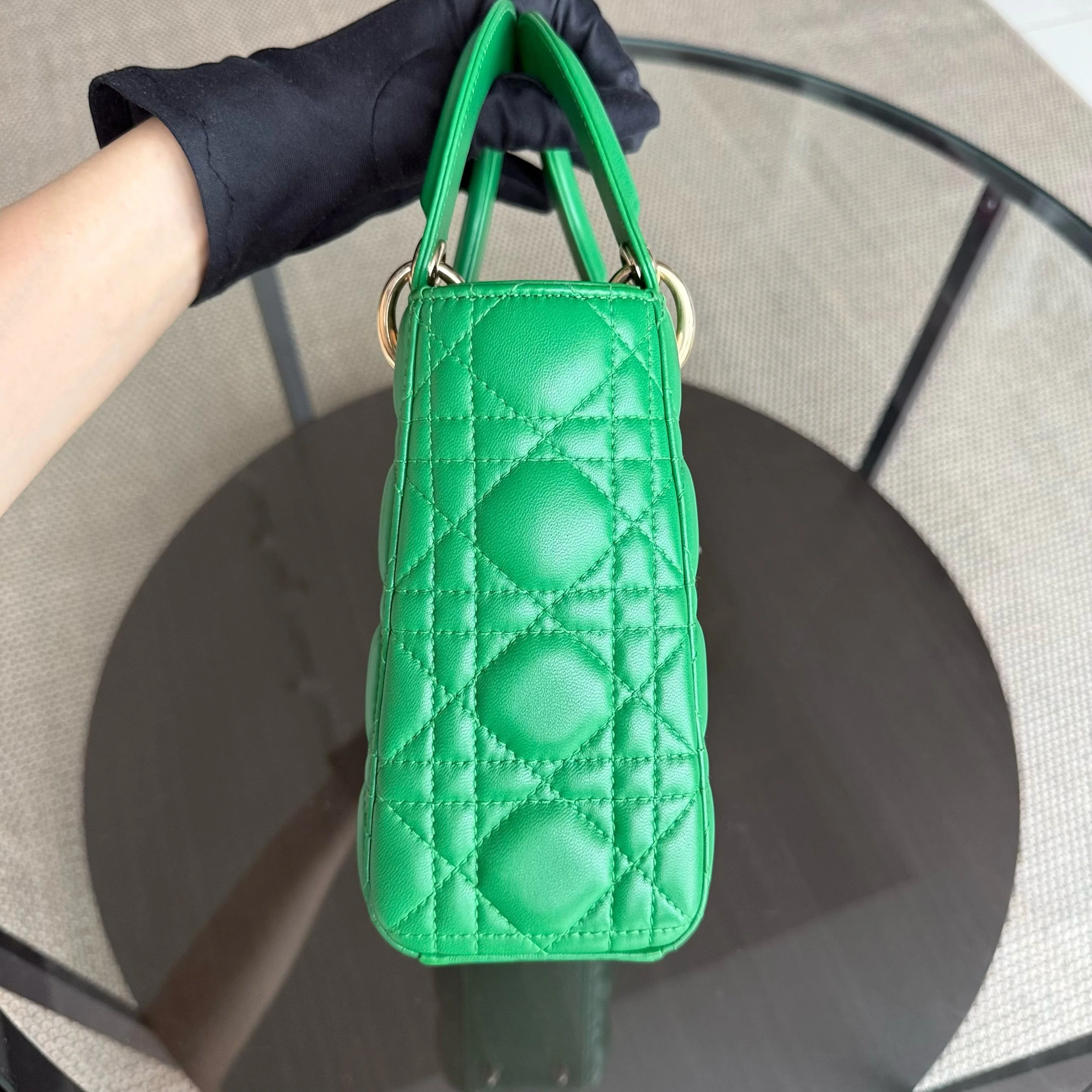 Dior Lady Small Flap - Cannage Lambskin Green Gold Hardware