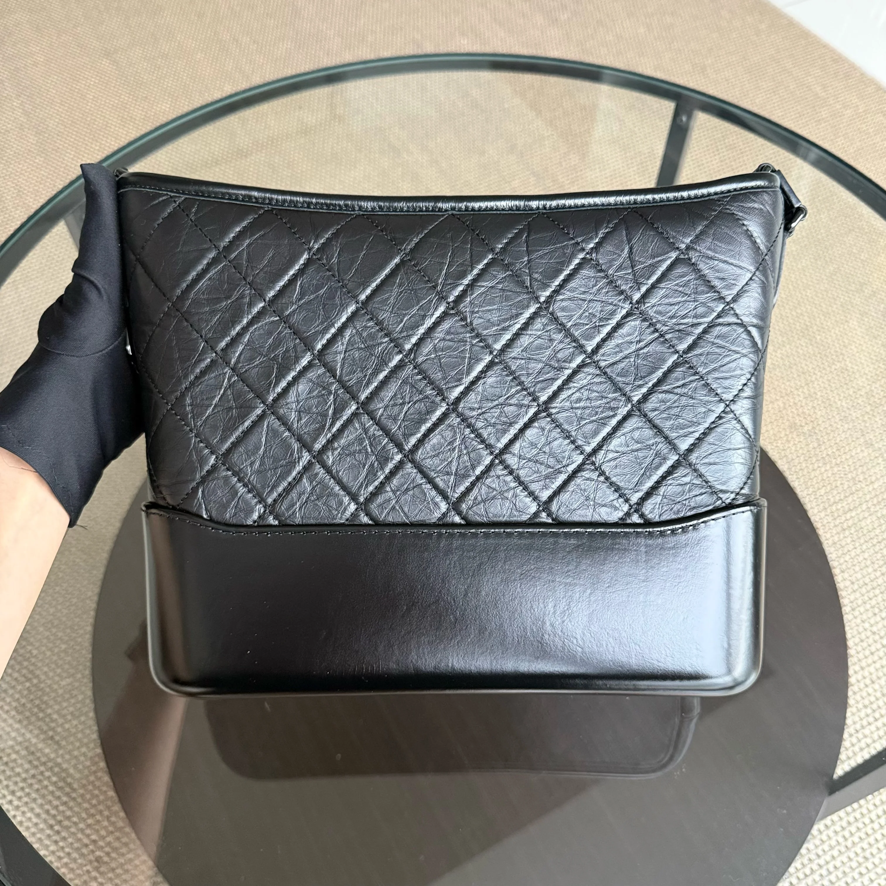 Chanel Gabrielle Medium - Quilted Aged Calfskin Black All Black Hardware Series 29