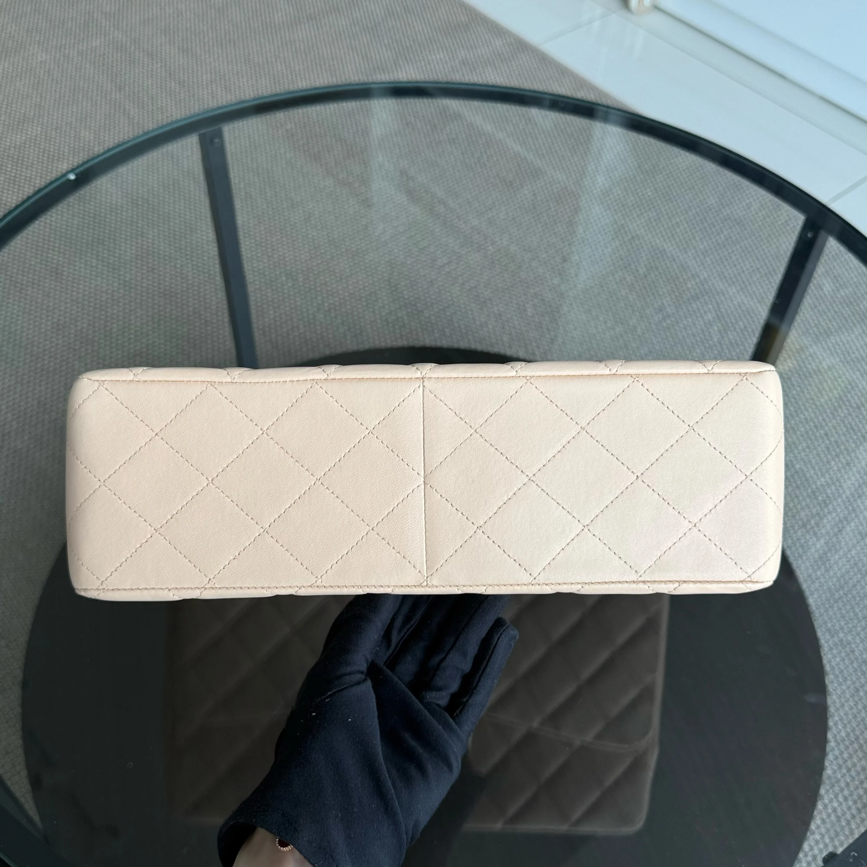 Chanel Classic Flap Jumbo - 30CM Single Flap Quilted Lambskin Beige Silver Hardware Series 14