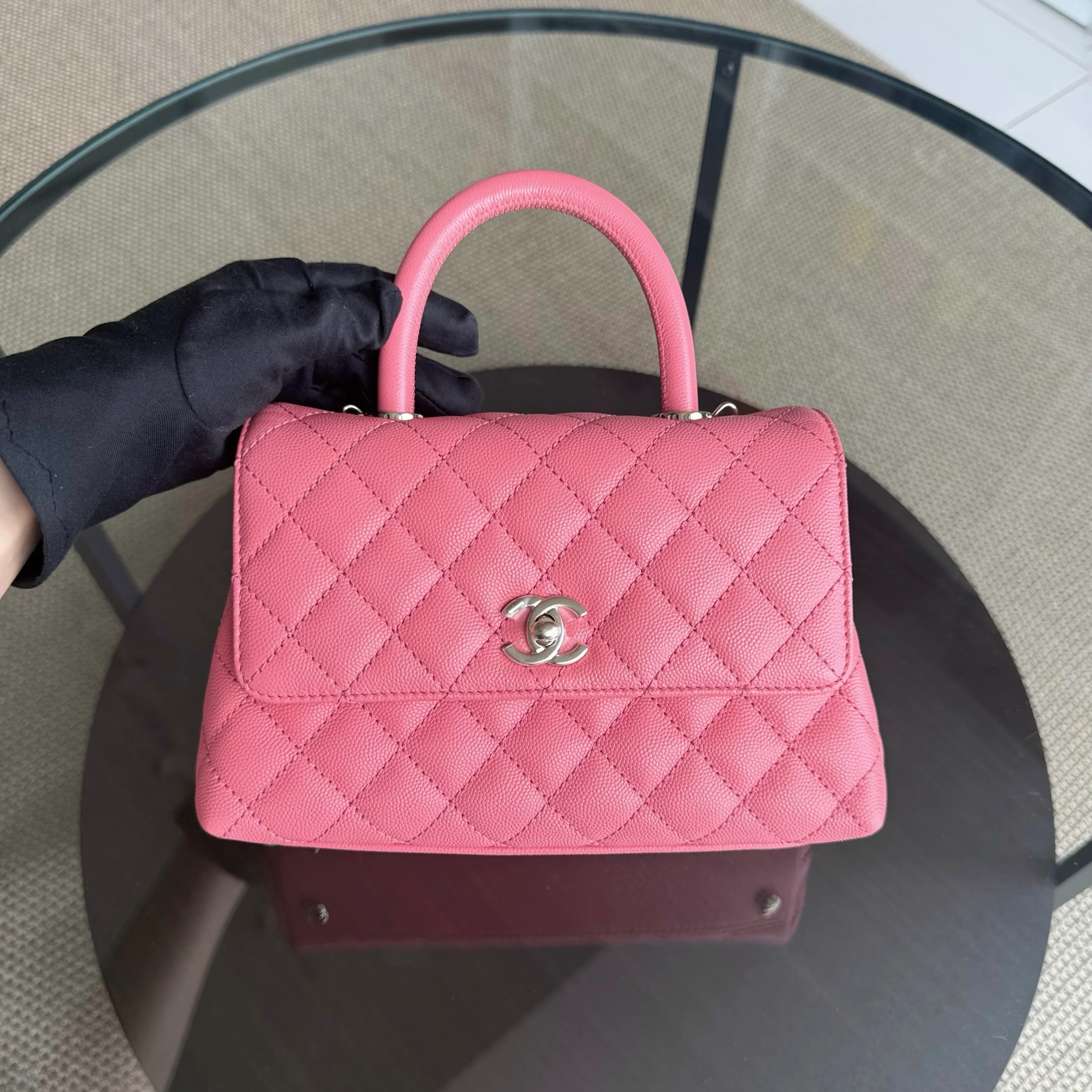 Chanel Coco Handle Small Microchip - Caviar Quilted Pink Gold Hardware
