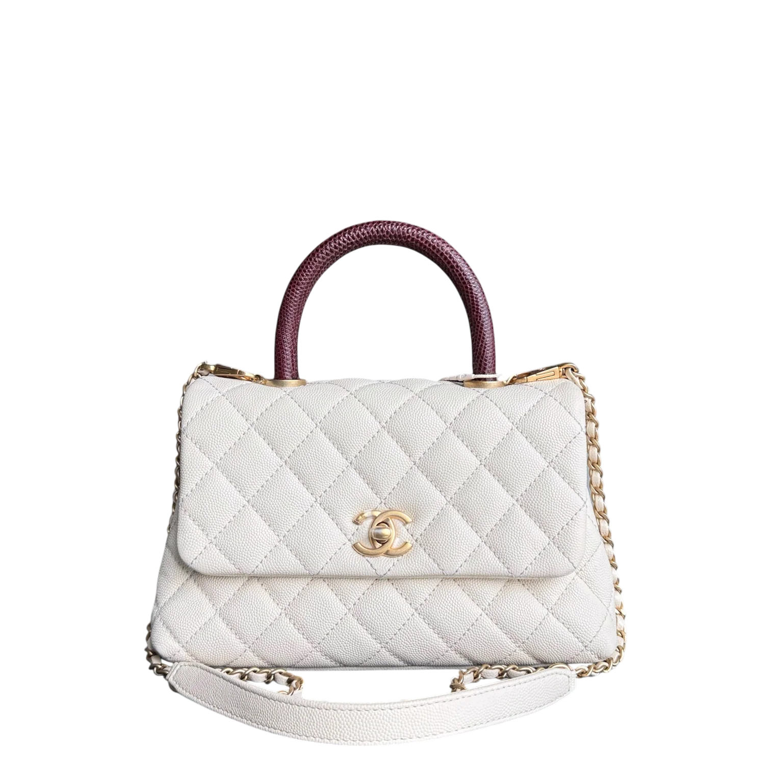 Chanel Coco Handle Small - Caviar Quilted Lizard Handle White Gold Hardward 24