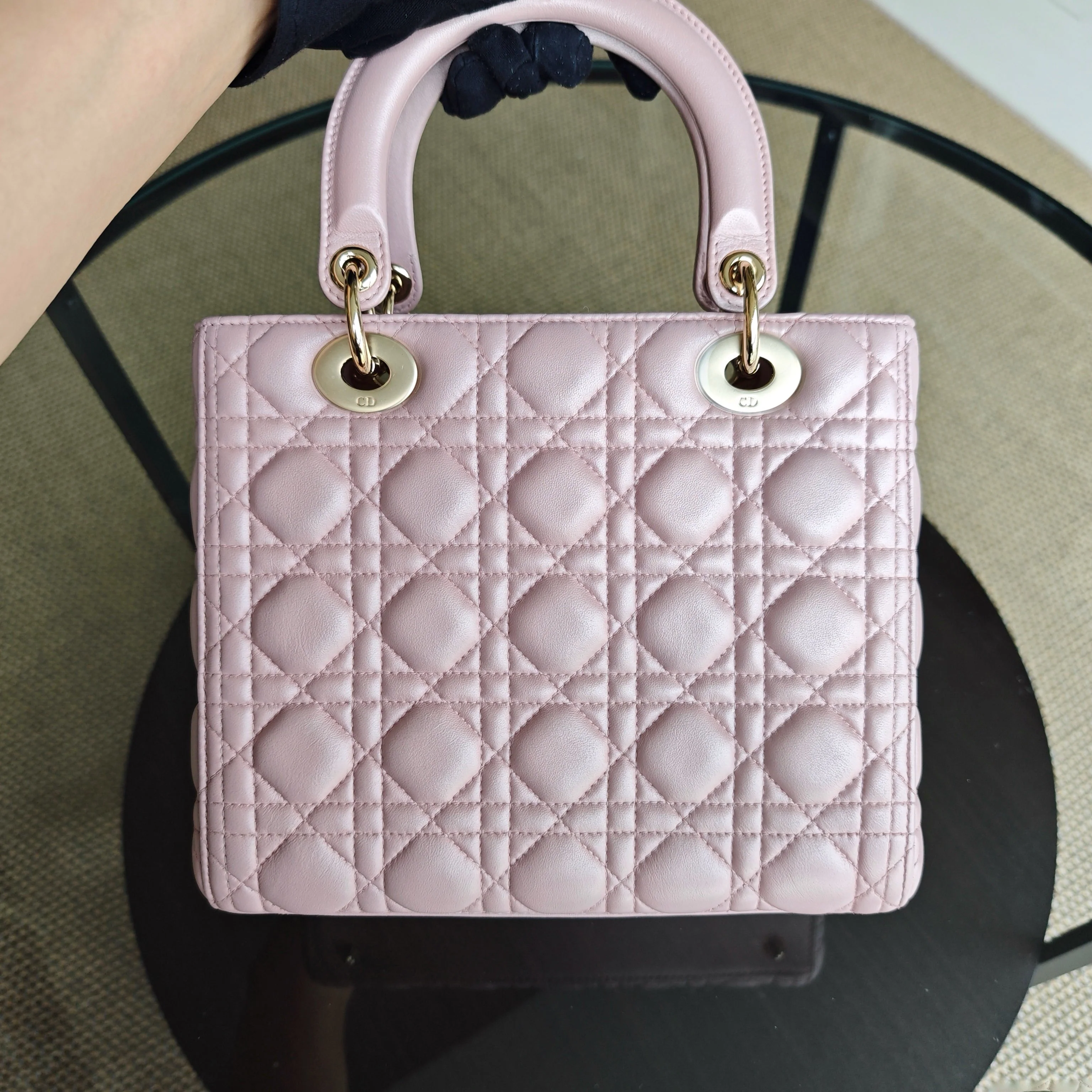 Dior Lady Medium Cannage Lambskin Light Pink Gold Hardware