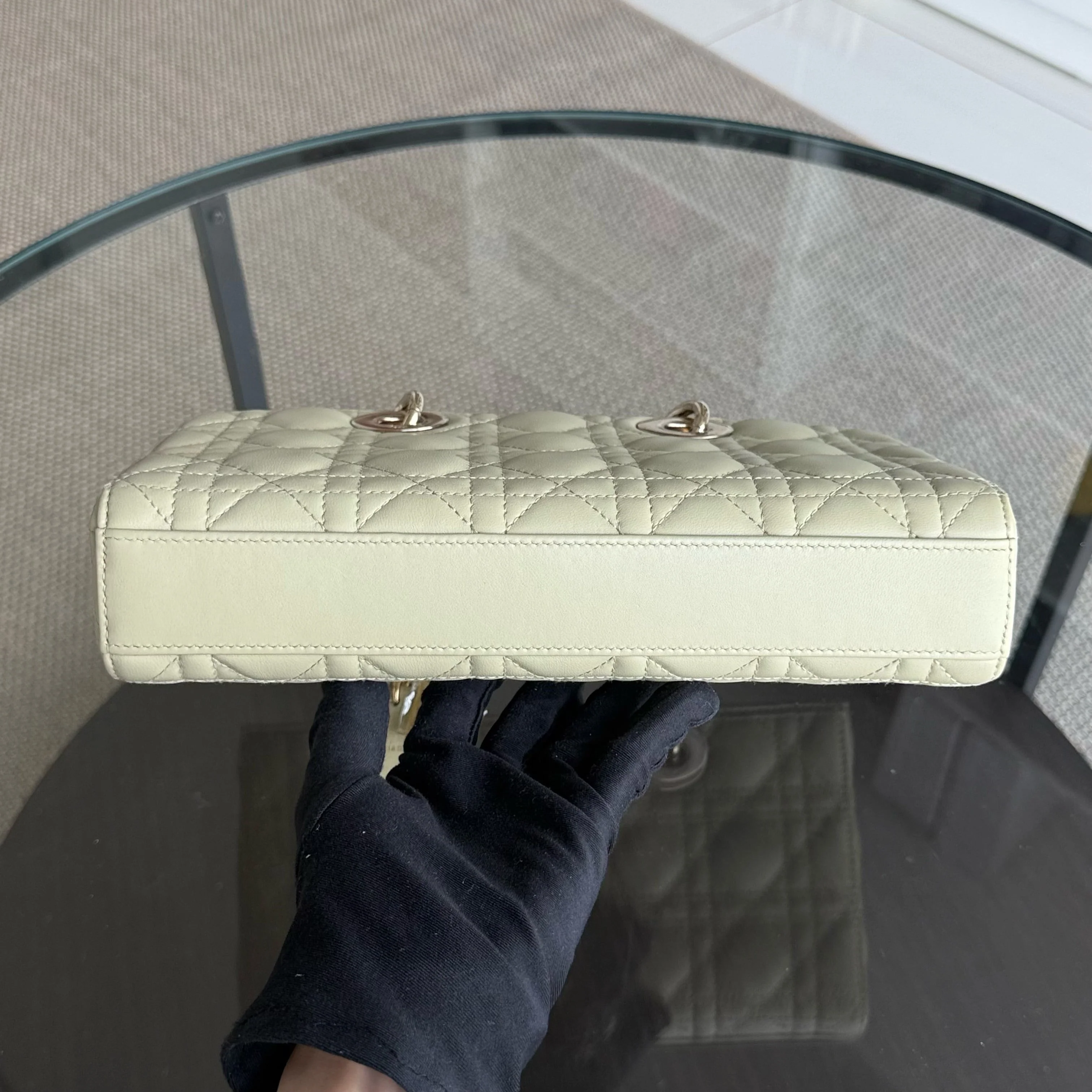 Dior D-Joy Medium - Cannage Lambskin Light Lime Beige Gold Hardware