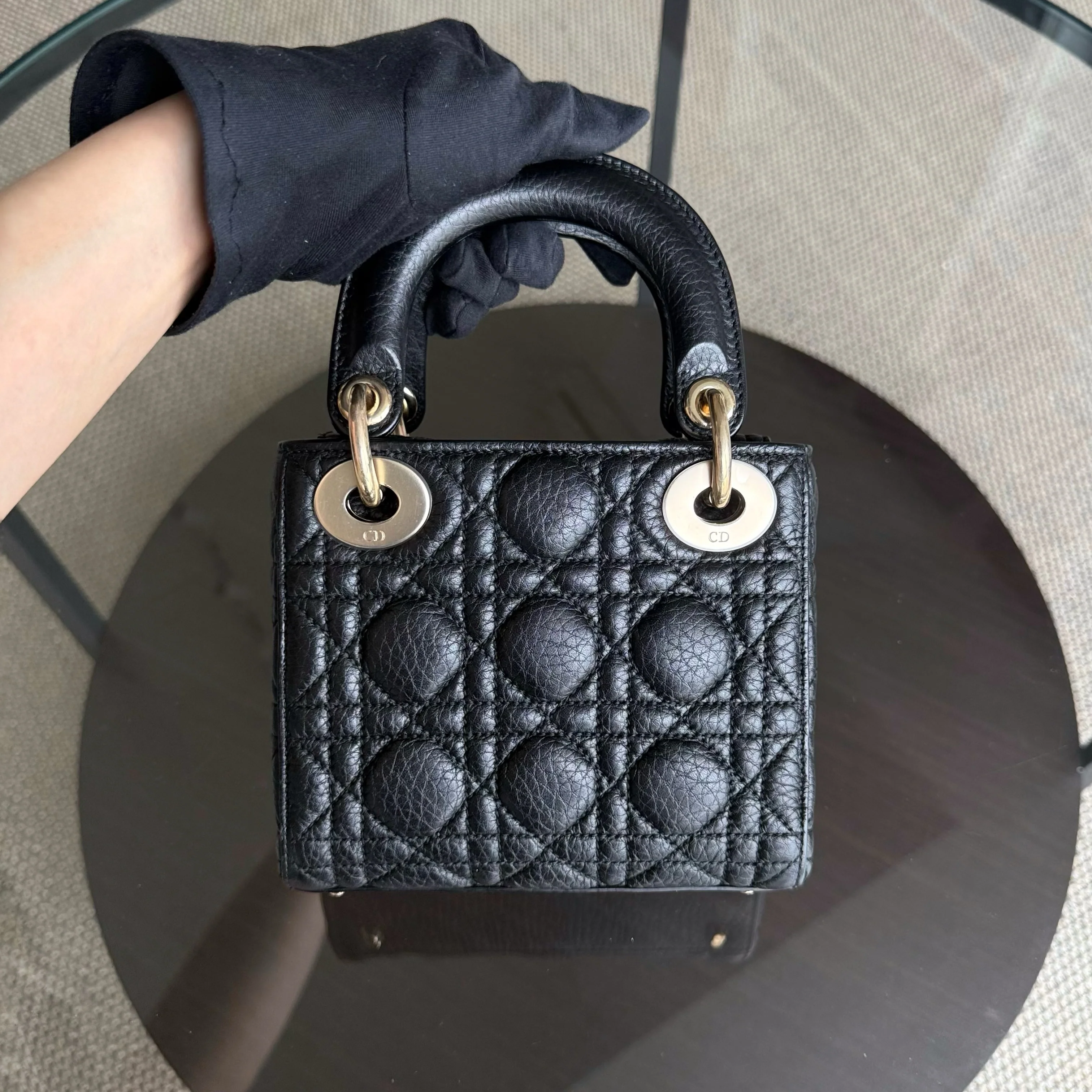 Dior Lady Mini - Cannage Grained Calfskin Black Gold Hardware