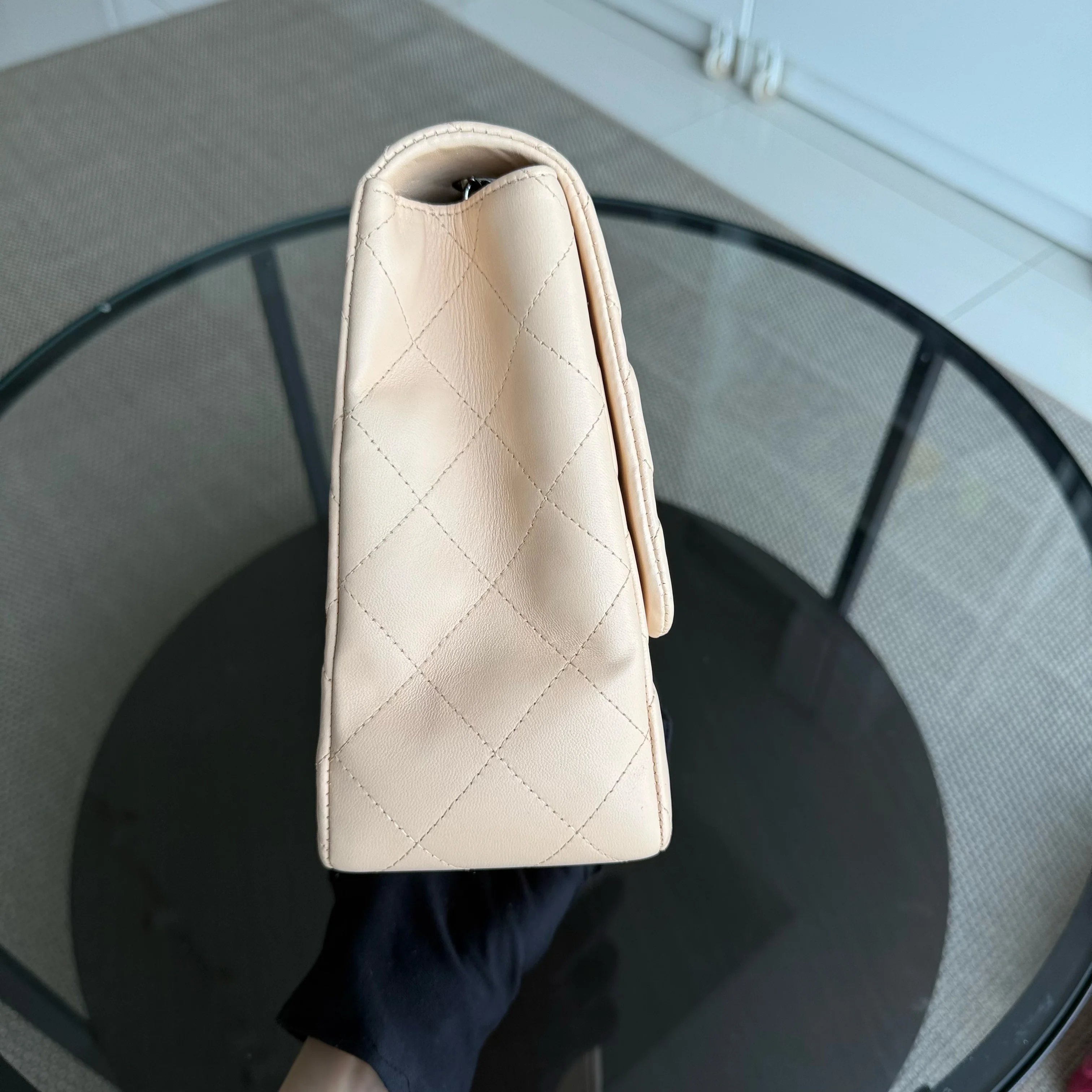 Chanel Classic Flap Jumbo - 30CM Single Flap Quilted Lambskin Beige Silver Hardware Series 14