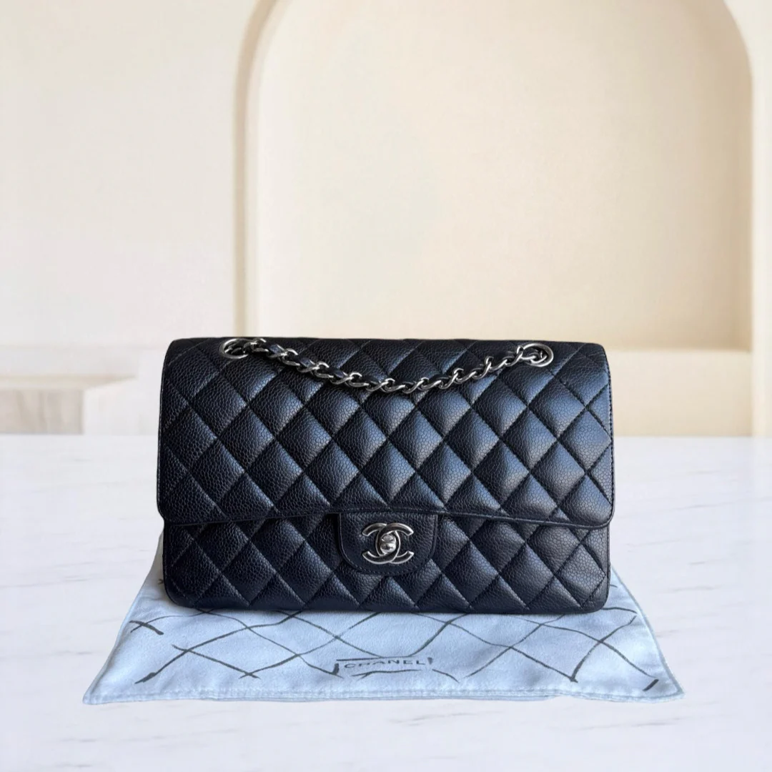 Chanel Classic Flap Medium - Caviar 25CM Quilted Grained Calfskin Black Silver Hardware Series 13