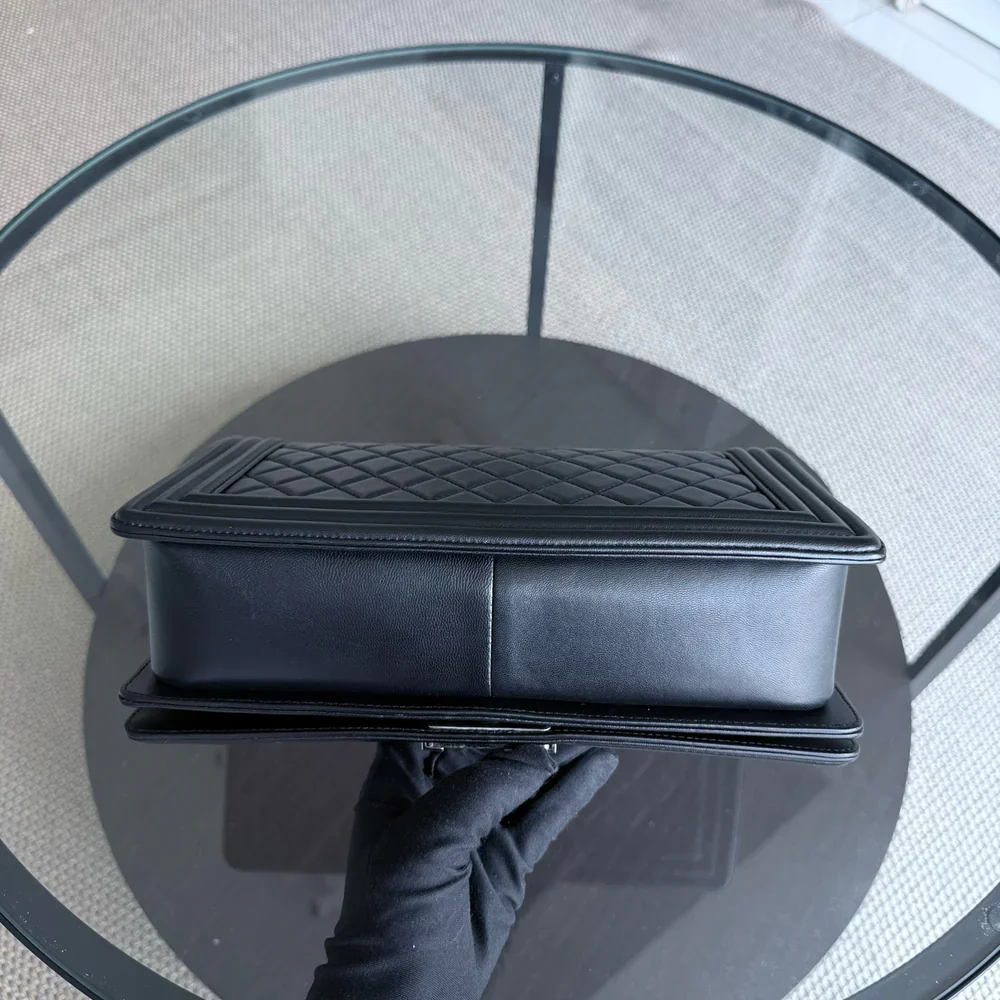 Chanel Boy New Medium - 28CM Quilted Lambskin Black Silver Hardware Series 23
