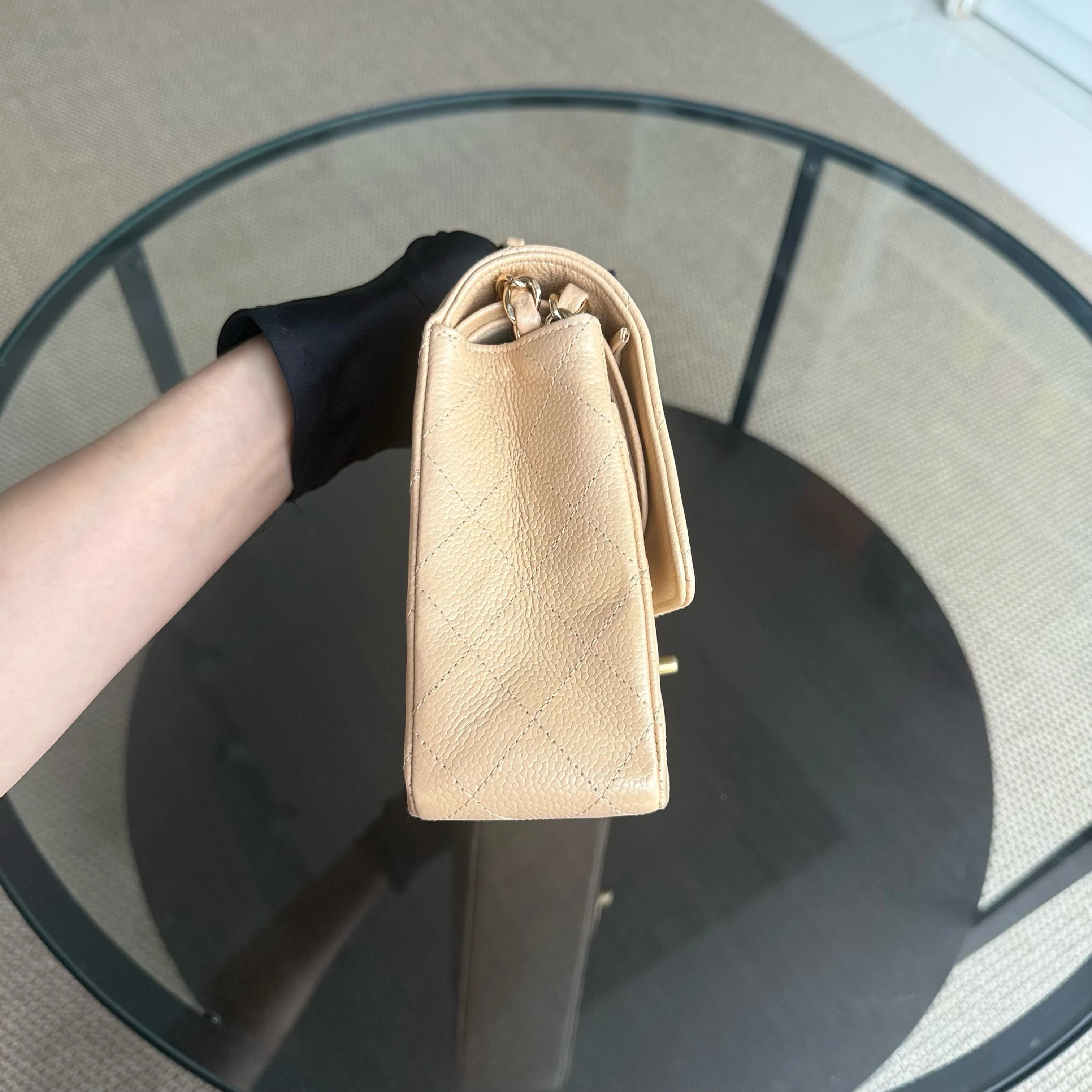 Chanel Classic Flap Medium - Caviar 25CM Quilted Grained Calfskin Beige Gold Hardware Series 14