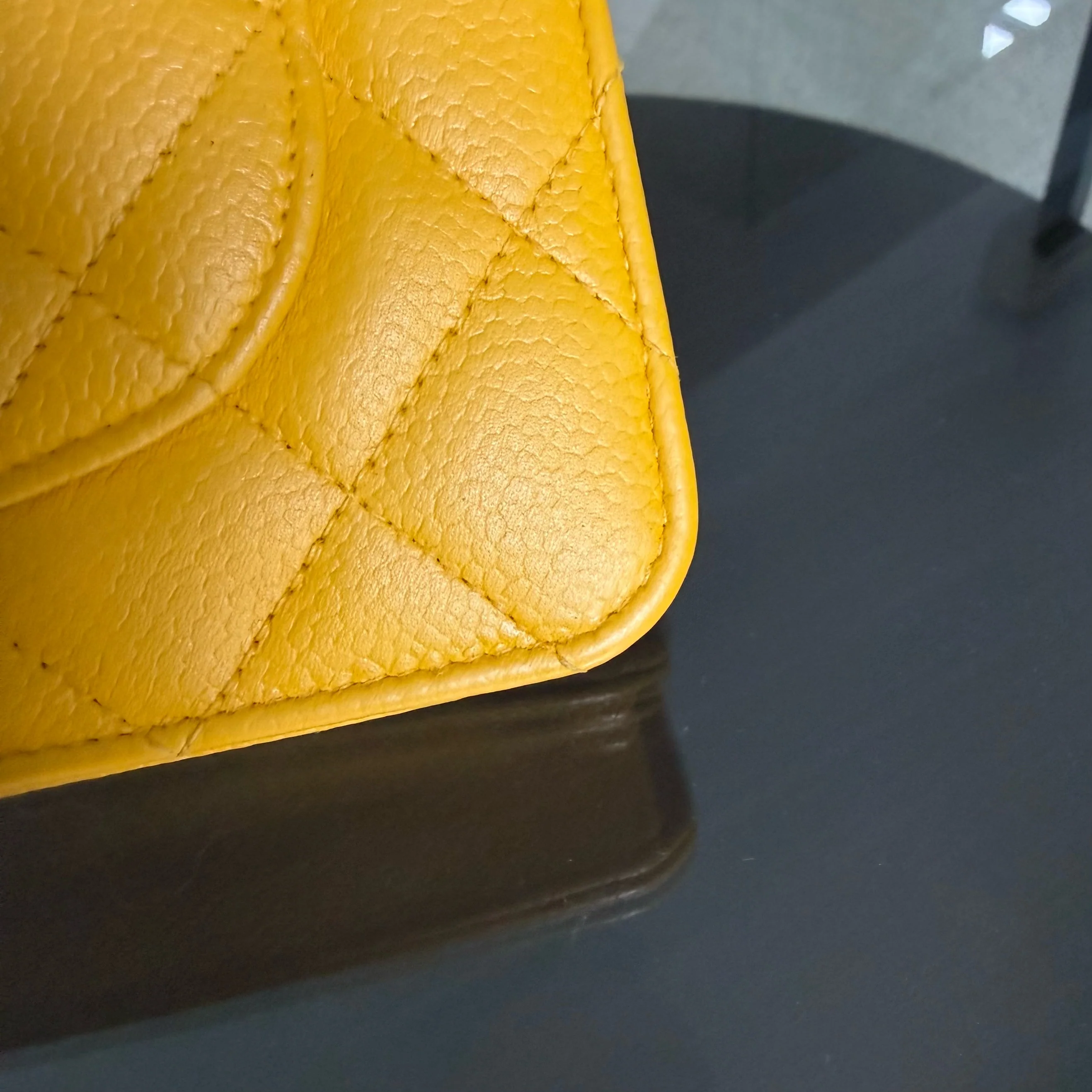 Chanel Wallet On Chain WOC - Quilted Caviar Yellow Series 25
