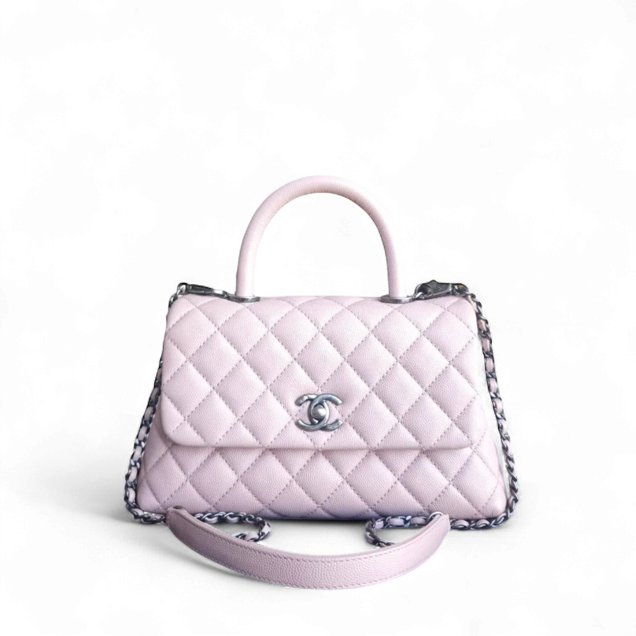 Chanel Coco Handle Small - Caviar Quilted Grained Calfskin Light Pink Silver Hardware Series 23