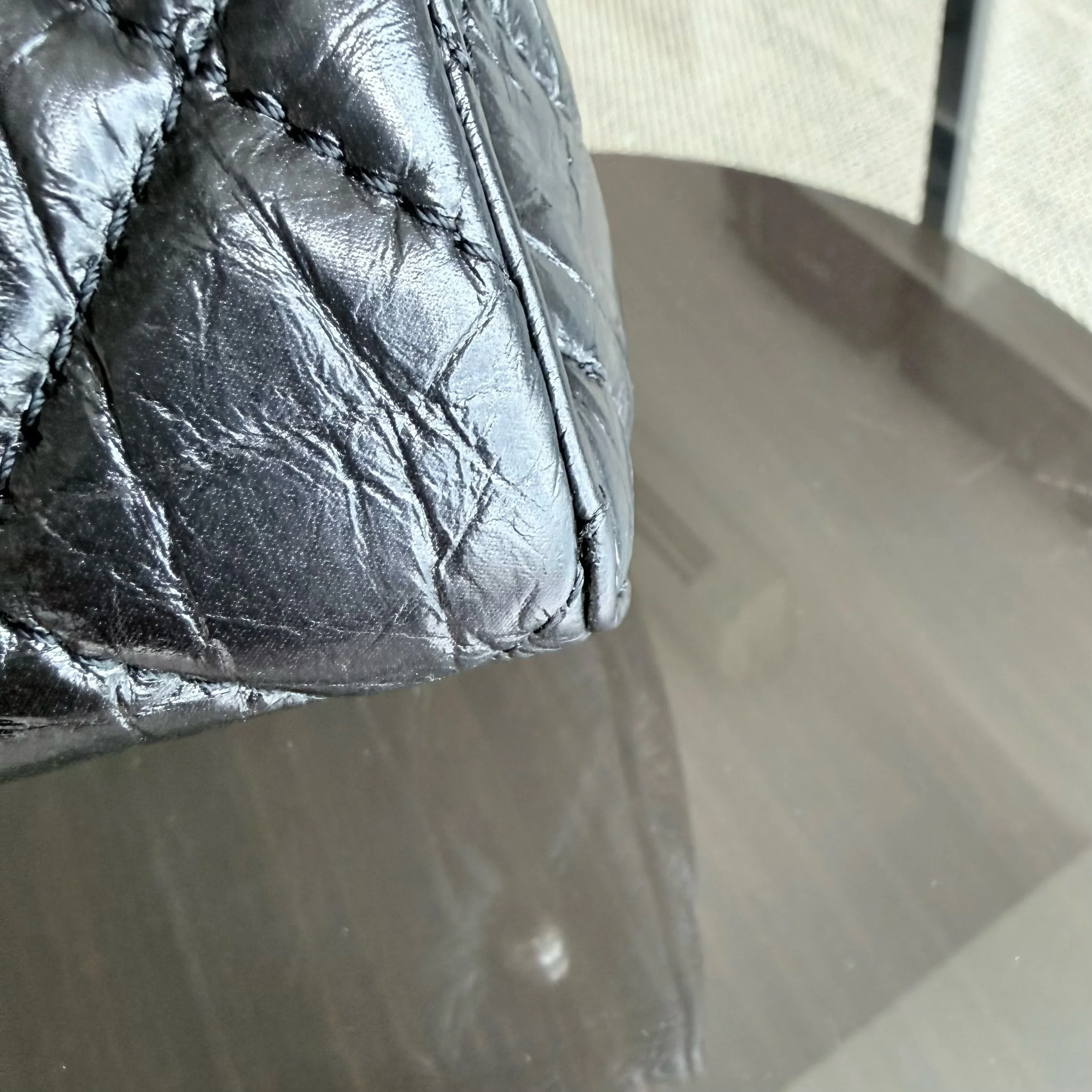 Chanel 2.55 Small Shopping Tote - Quilted Black Glazed Calfskin Silver Hardware Series 20