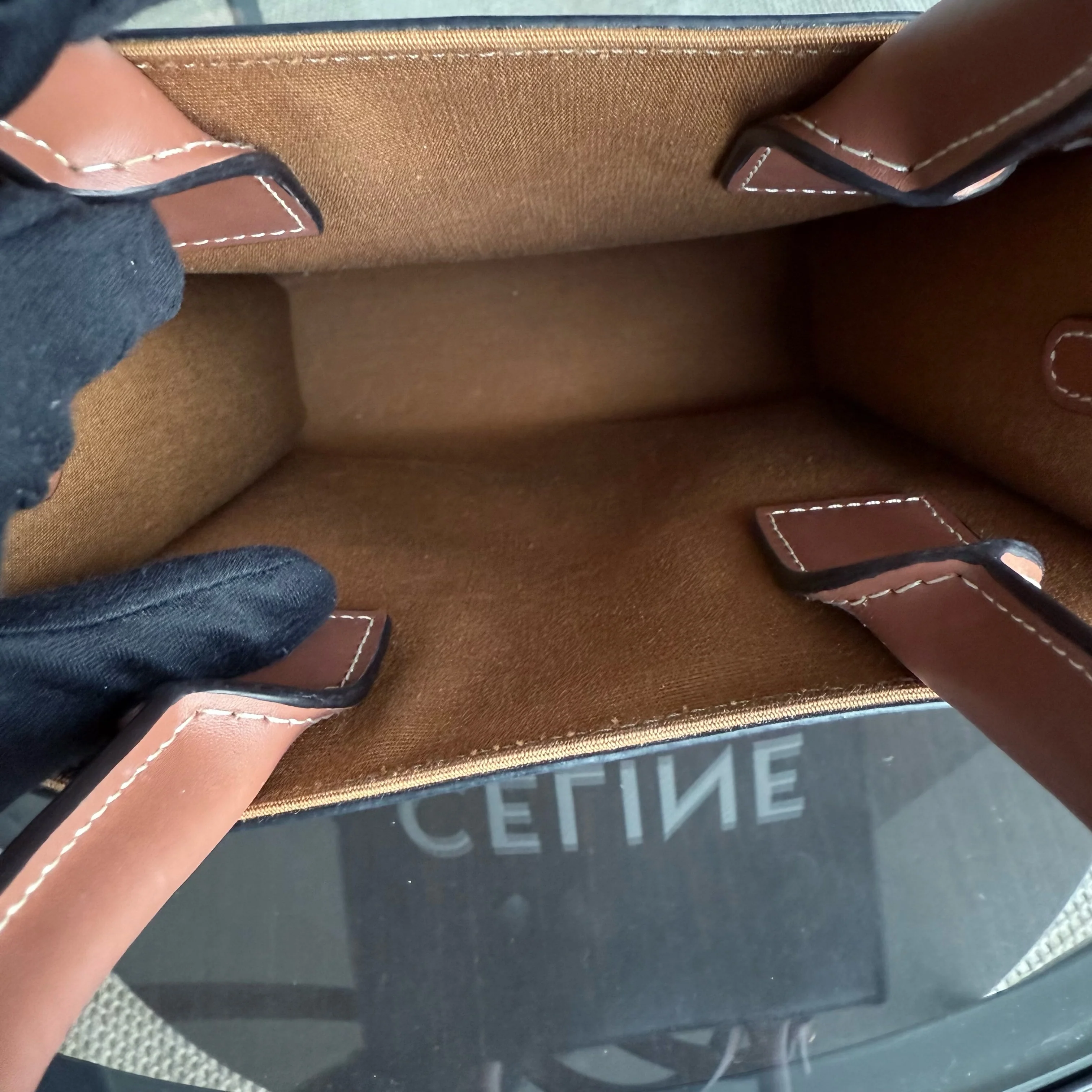 Celine Vertical Top Handle Bag Brown Coated Canvas Gold hardware