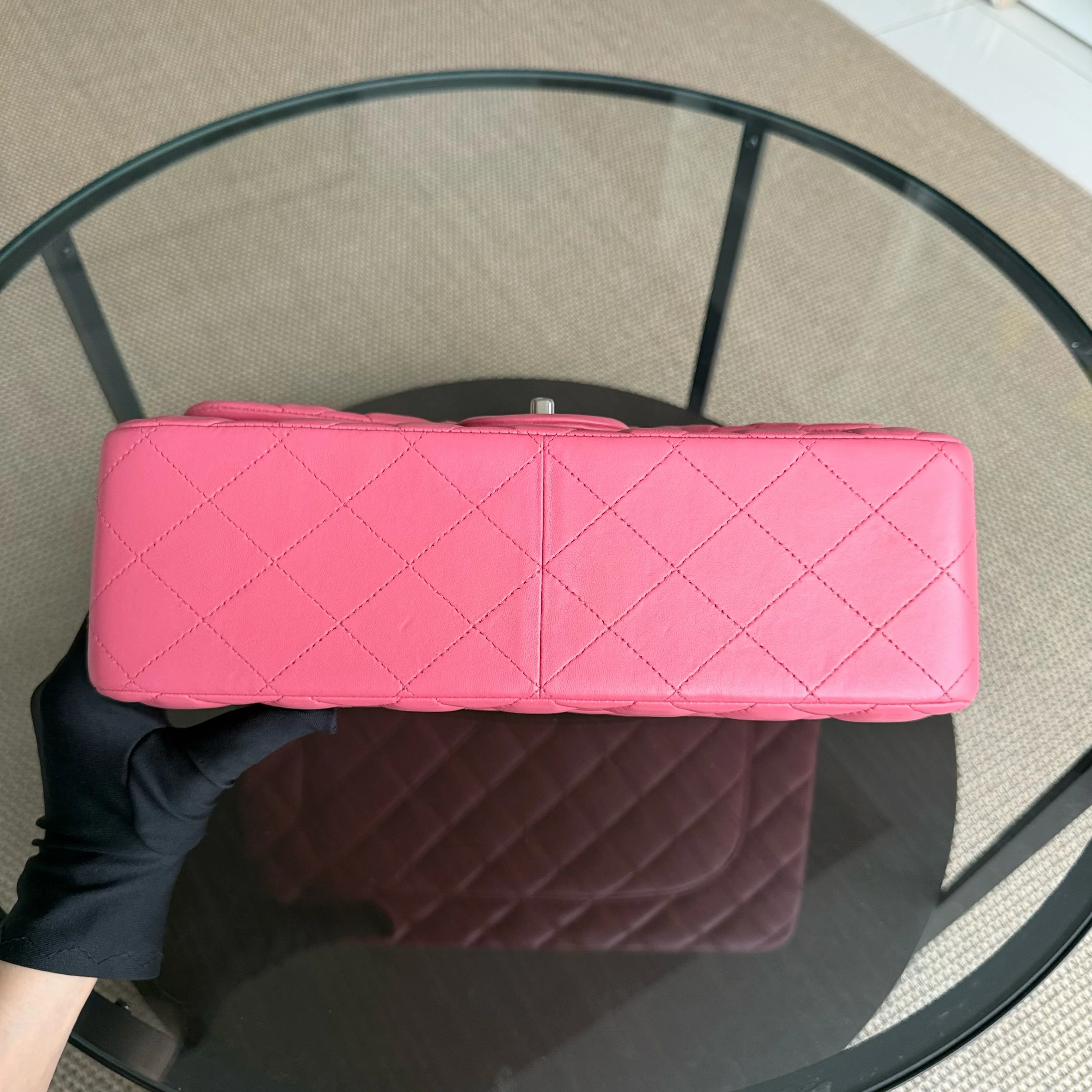 Chanel Classic Flap Jumbo - Double Flap 30CM Quilted Lambskin Pink Silver Hardware Series 16