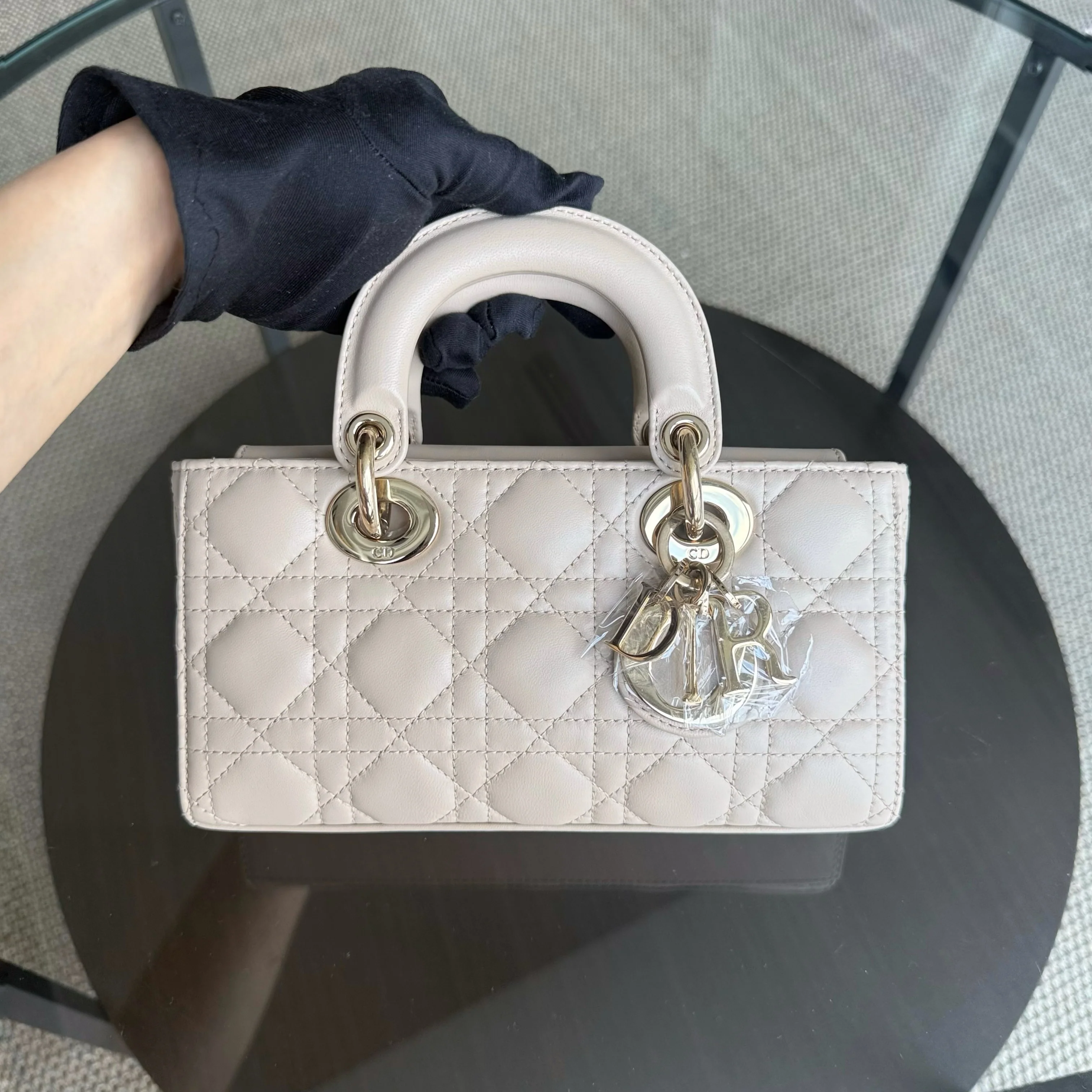 Dior Lady D-Joy Small - Cannage Lambskin Beige Gold Hardware Single Strap