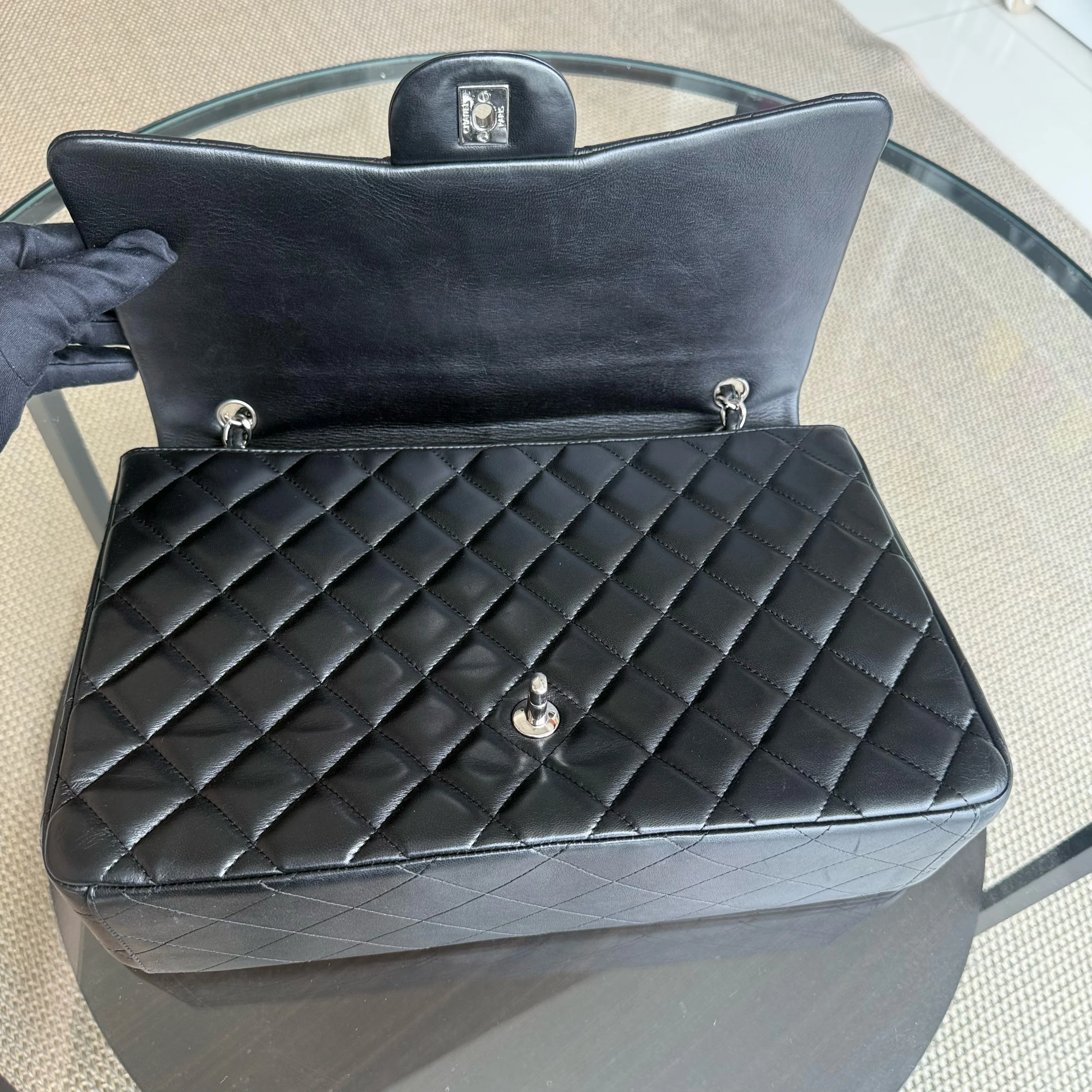 Chanel Classic Flap Maxi - 33CM Quilted Single Flap Lambskin Black Silver Hardware Series 13