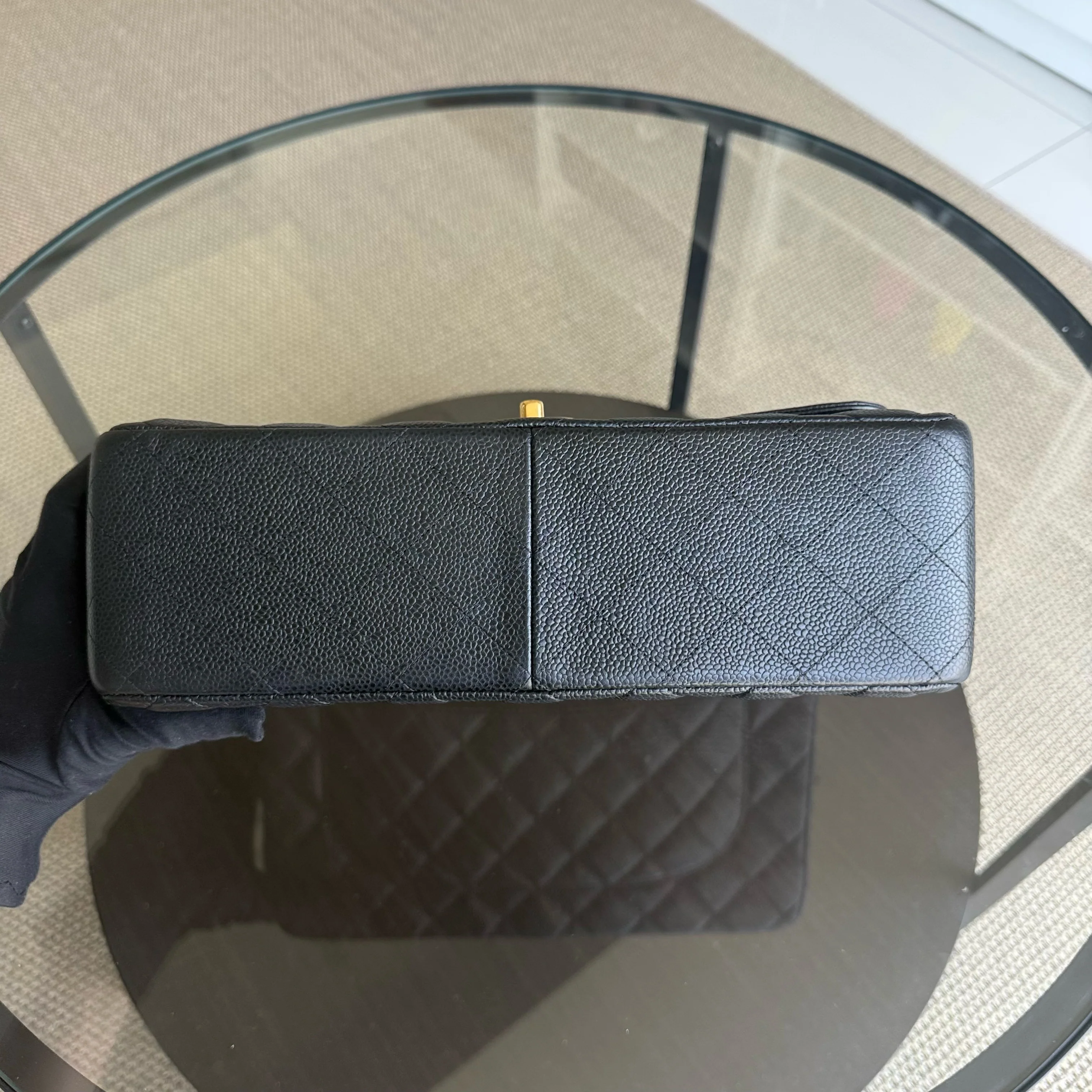 Chanel Classic Flap Jumbo - Caviar 30CM Double Flap Quilted Grained Calfskin Black Gold Hardware Series 16