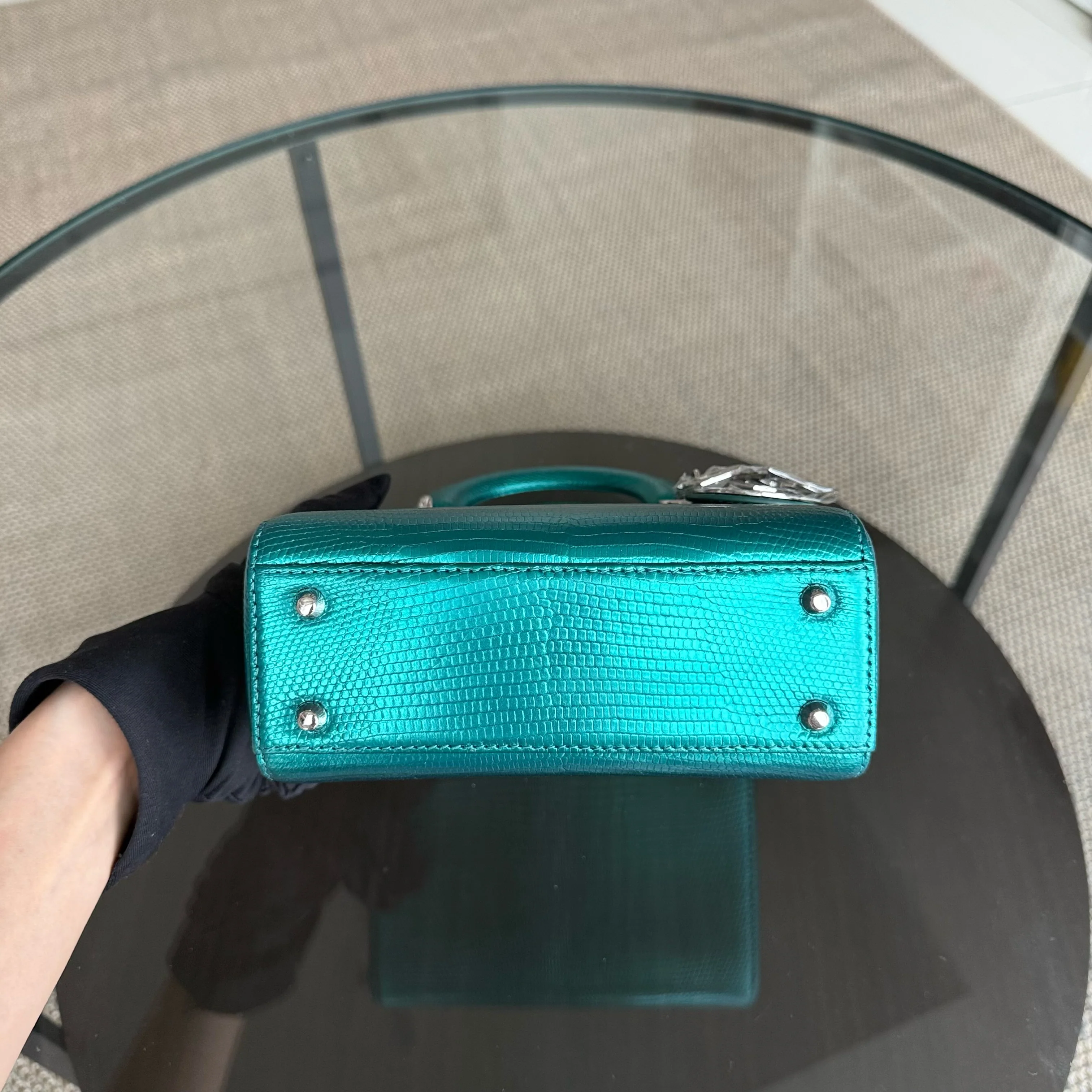 Dior Lady Mini - Exotic Lizard Green color Silver Hardware