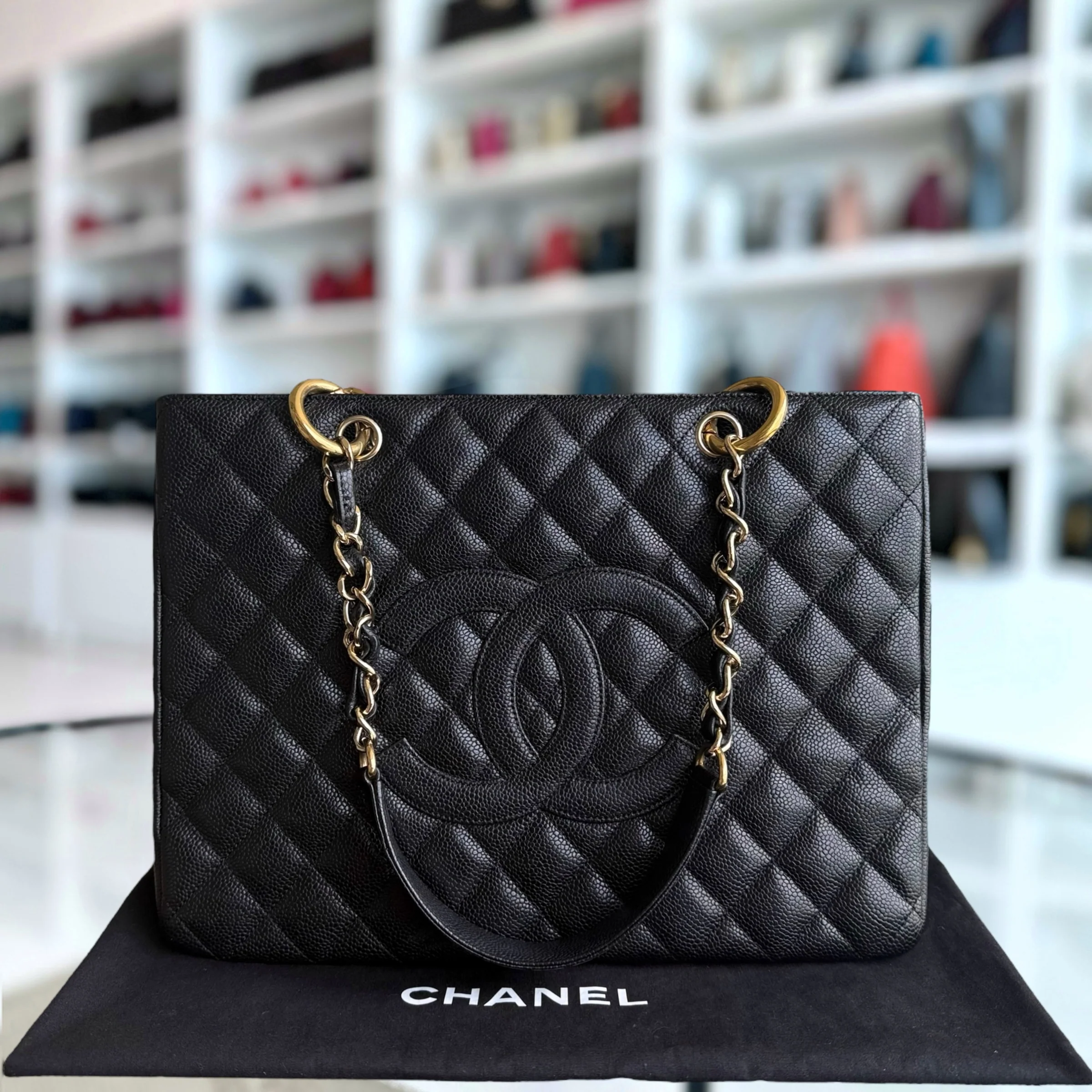 Chanel GST Grand Shopping Tote - Caviar Quilted Black Gold Hardware Series 11