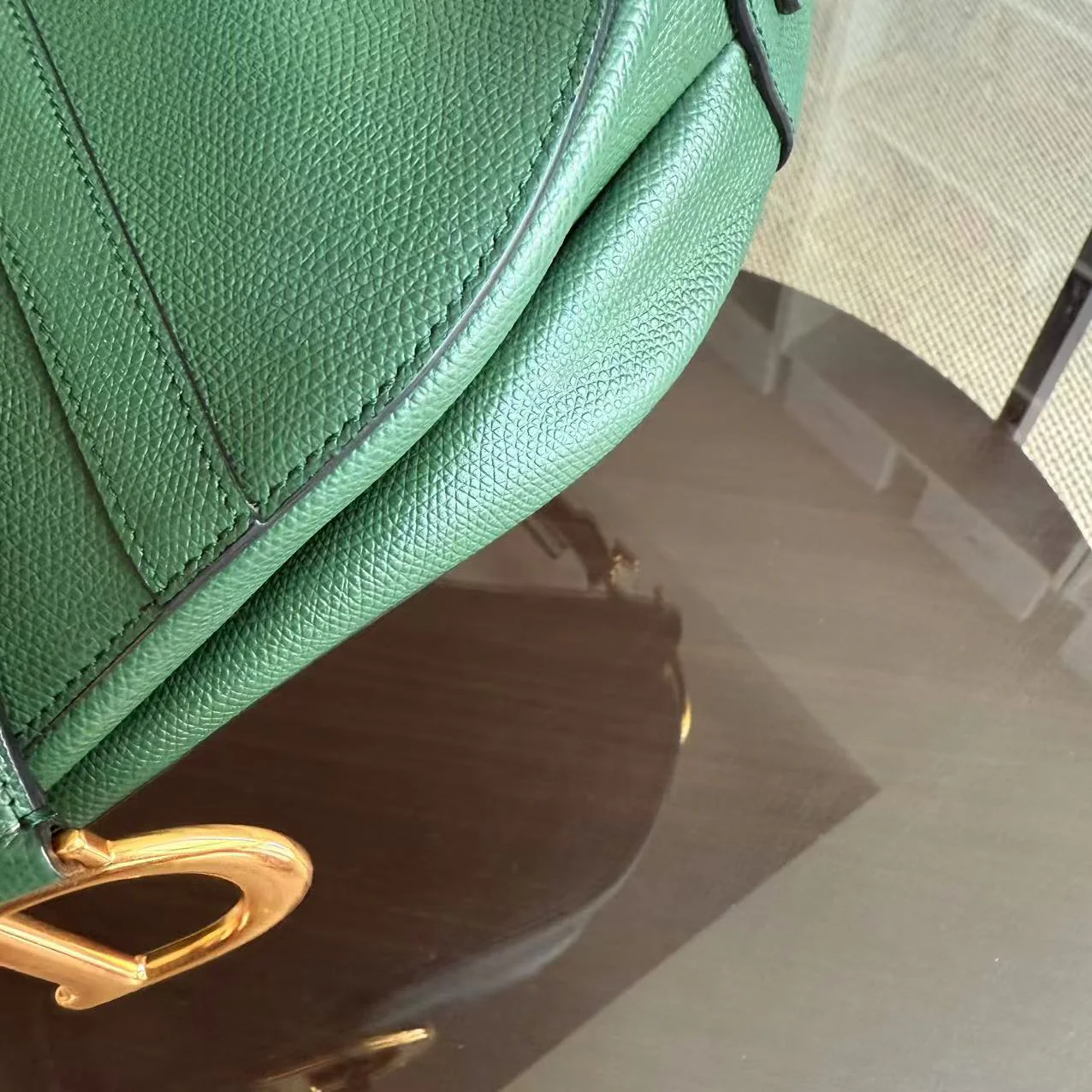 Dior Saddle Medium - Grained Calfskin Green Gold Hardware