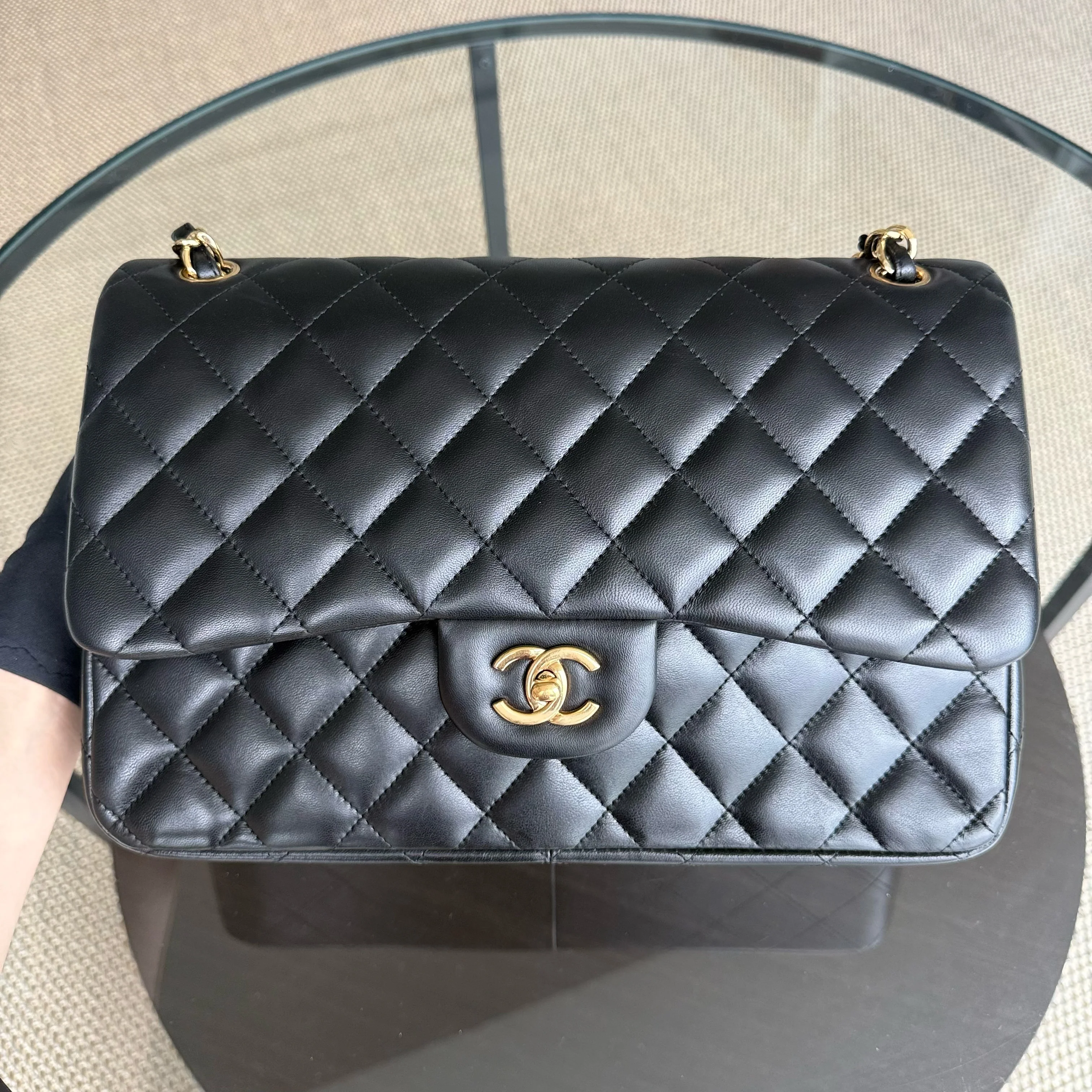 Chanel Classic Flap Jumbo - 30CM Quilted Lambskin Double Flap Black Gold Hardware