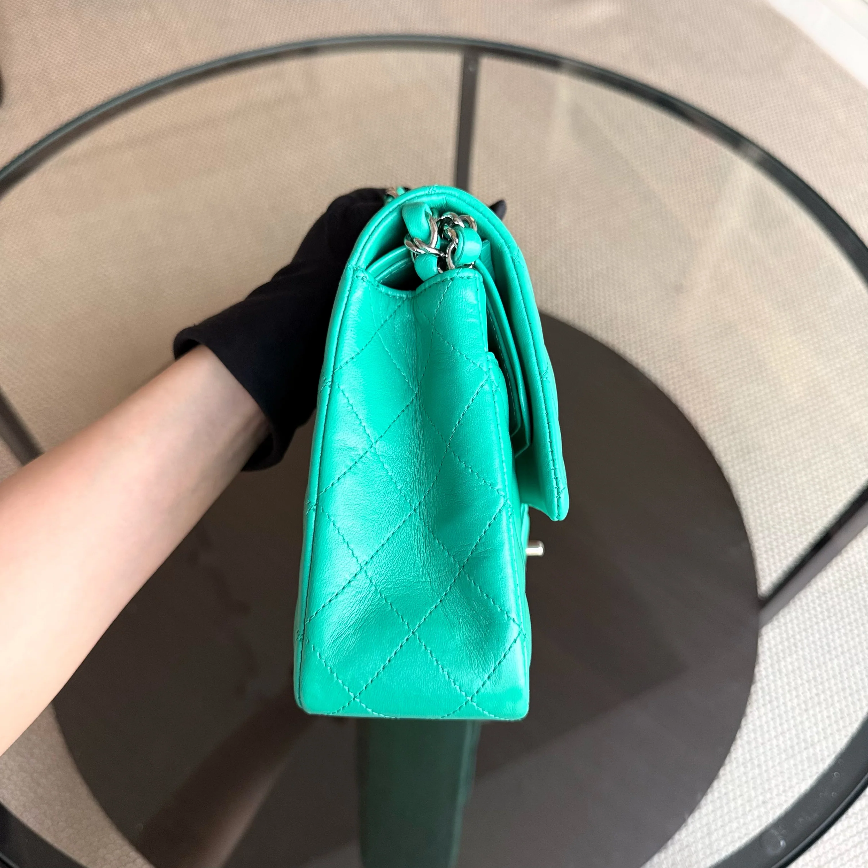 Chanel Classic Flap Medium - 25CM Quilted Lambskin Light Green Silver Hardware Series 16