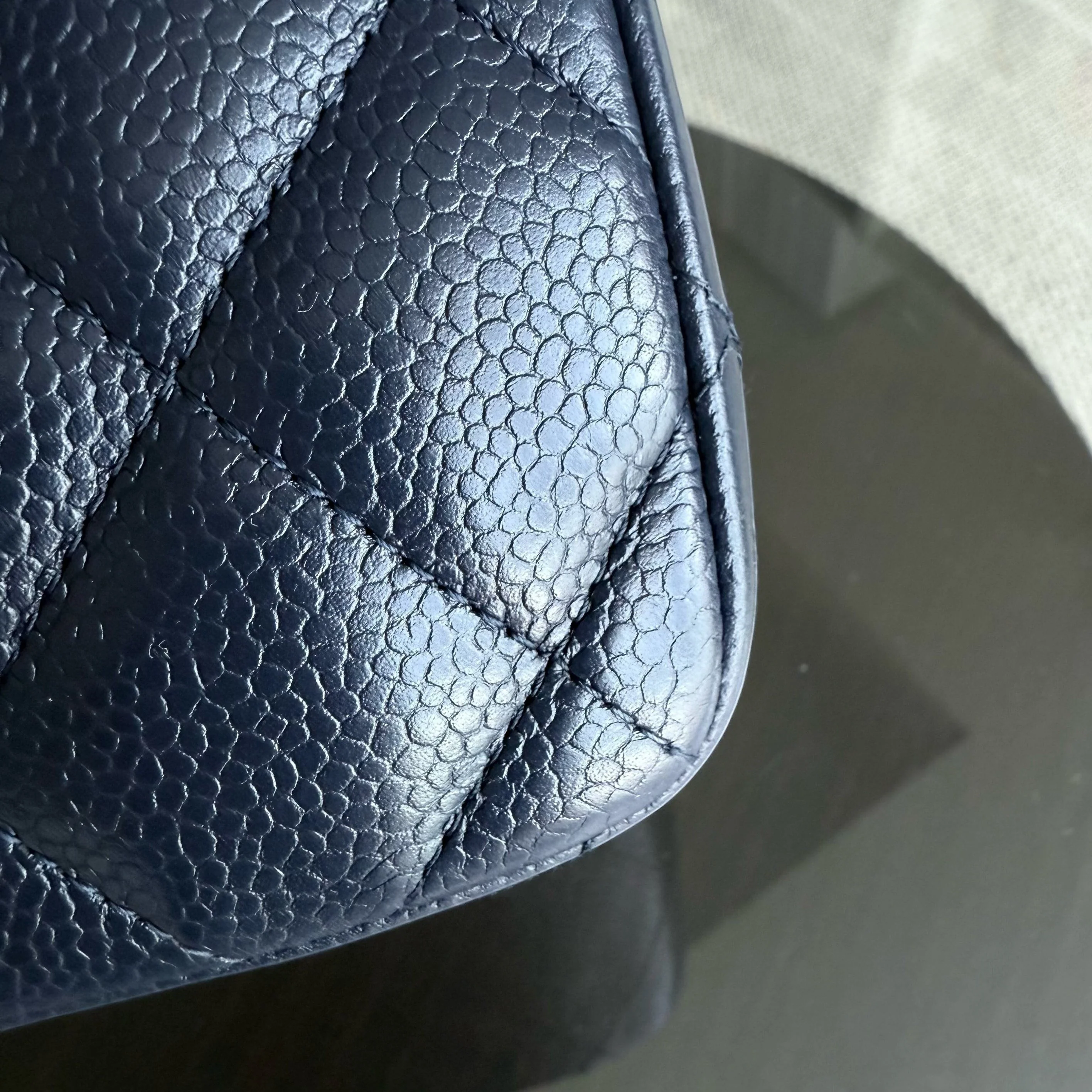 Chanel Classic Flap Jumbo - Caviar Double Flap 30CM Quilted Grained Calfskin Dark Navy Blue Silver Hardware