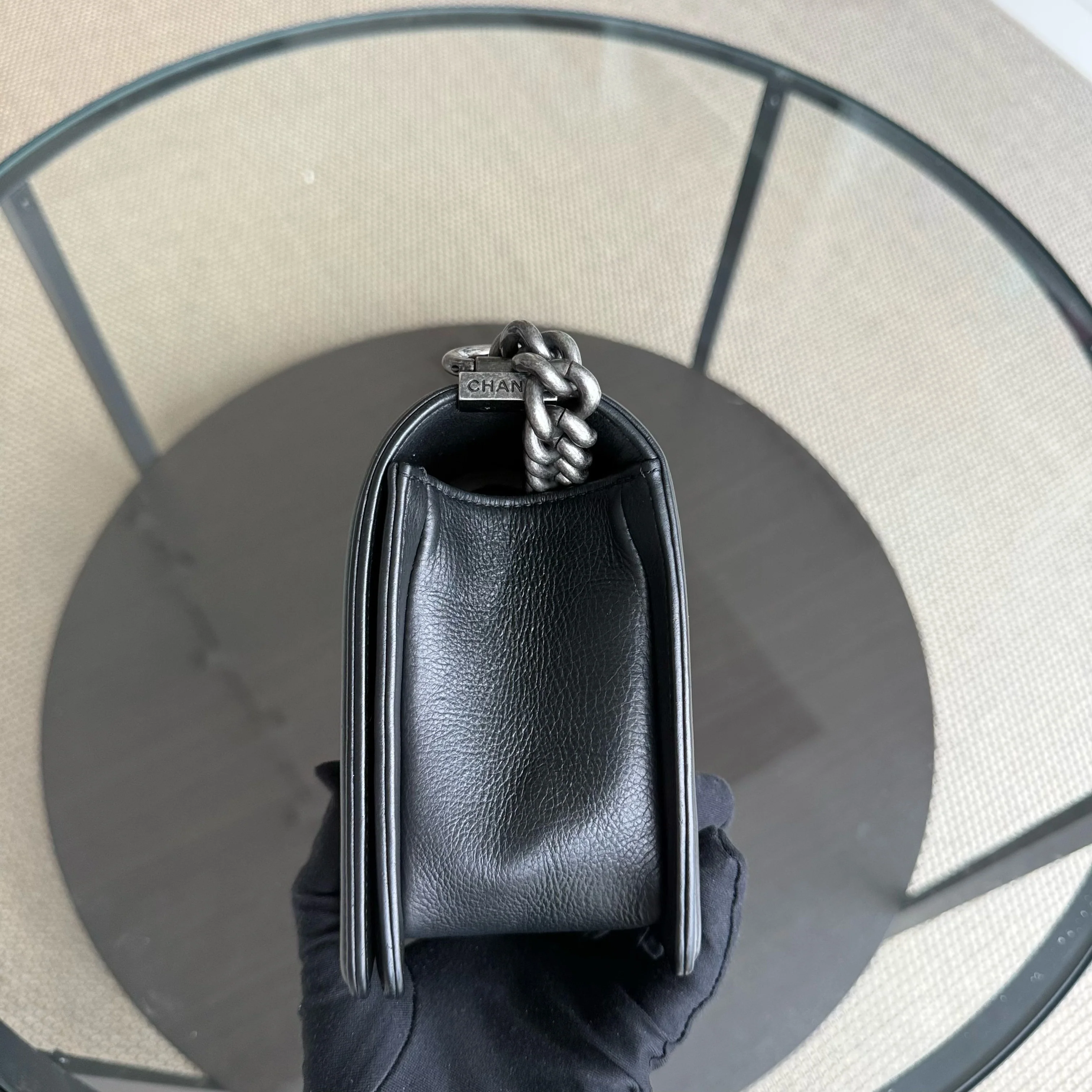 Chanel Boy Medium - 25CM Quilted Calfskin Black Ruthenium Silver Hardware