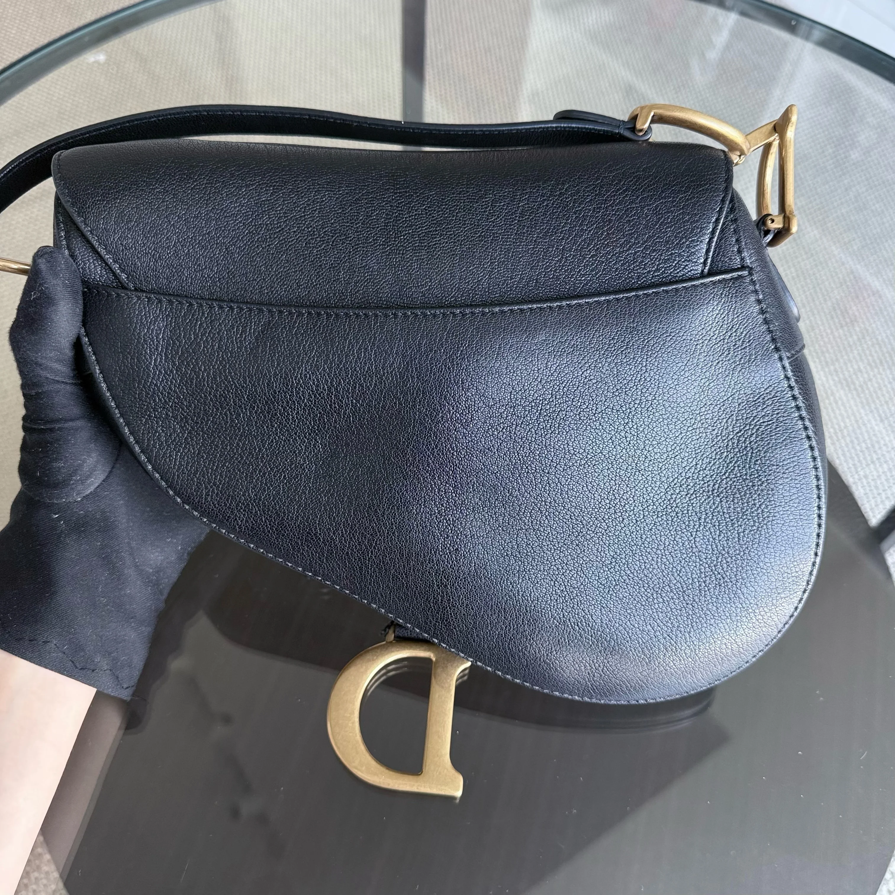 Dior Saddle Medium - 25CM Calfskin Black Gold Hardware