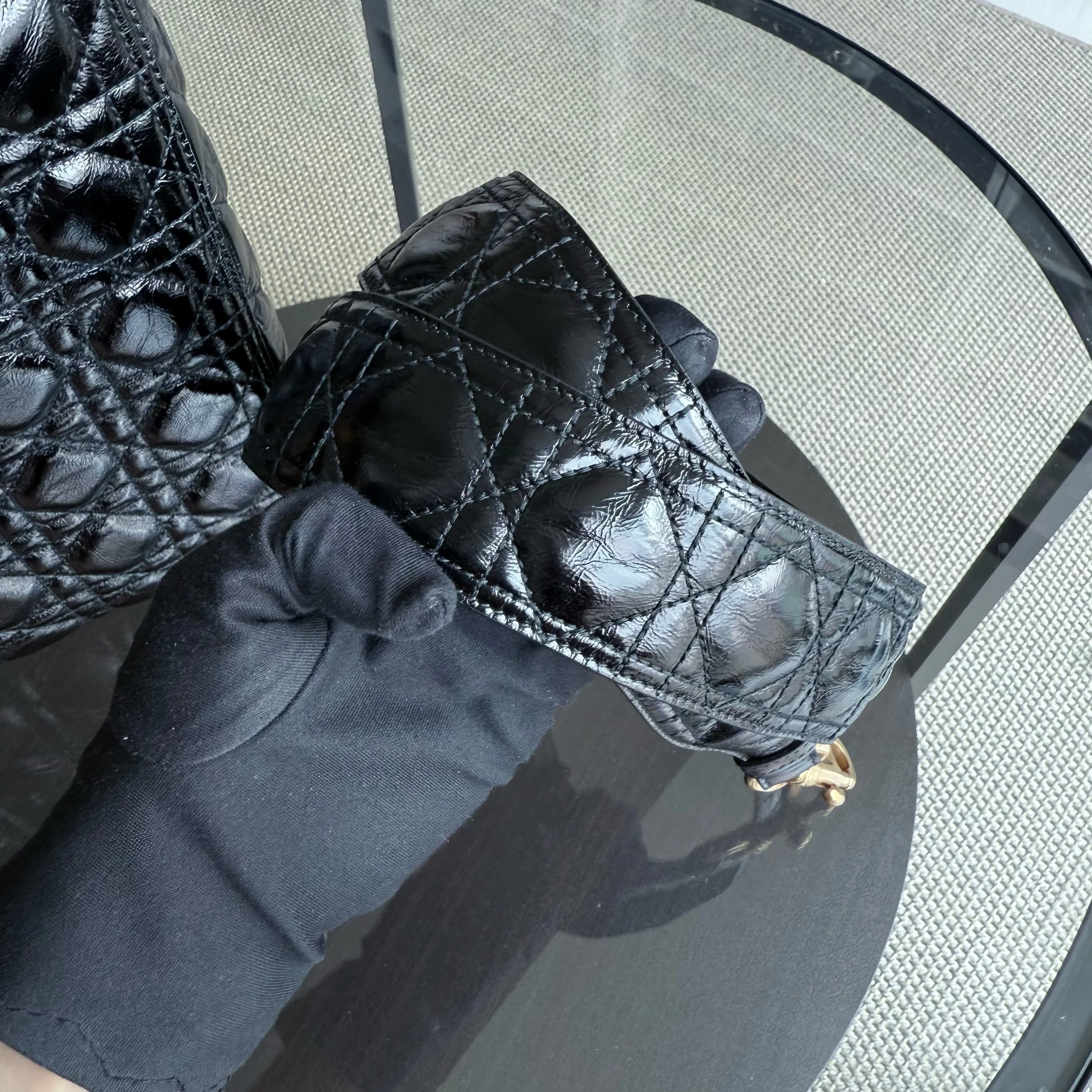 Dior Lady Large Flap - Canange Glazed Calfskin Black Gold Hardware