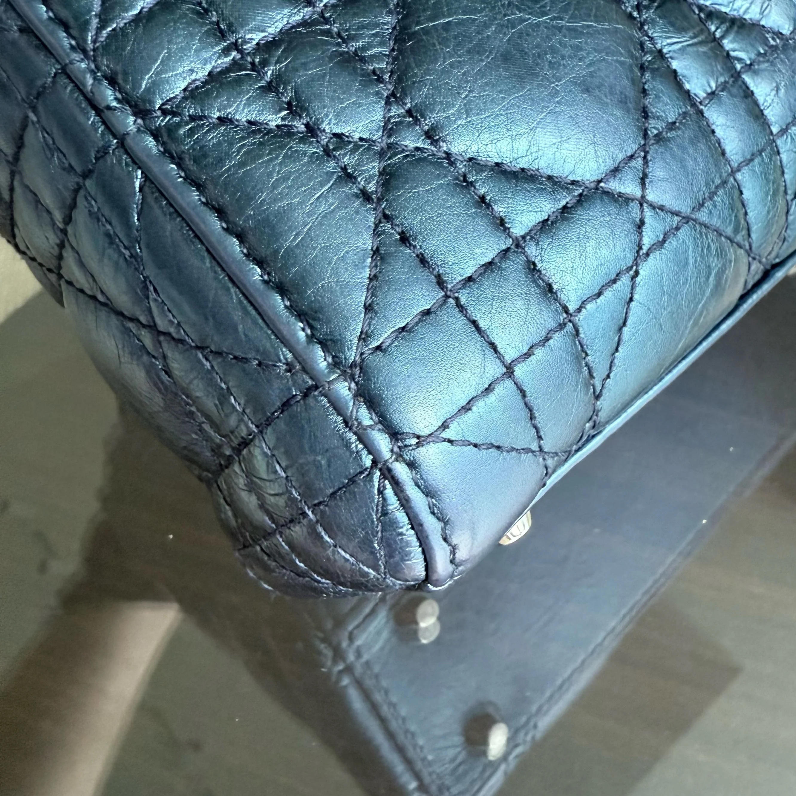 Dior Lady Mini - Cannage Glazed Calfskin Metallic Blue Silver Hardware