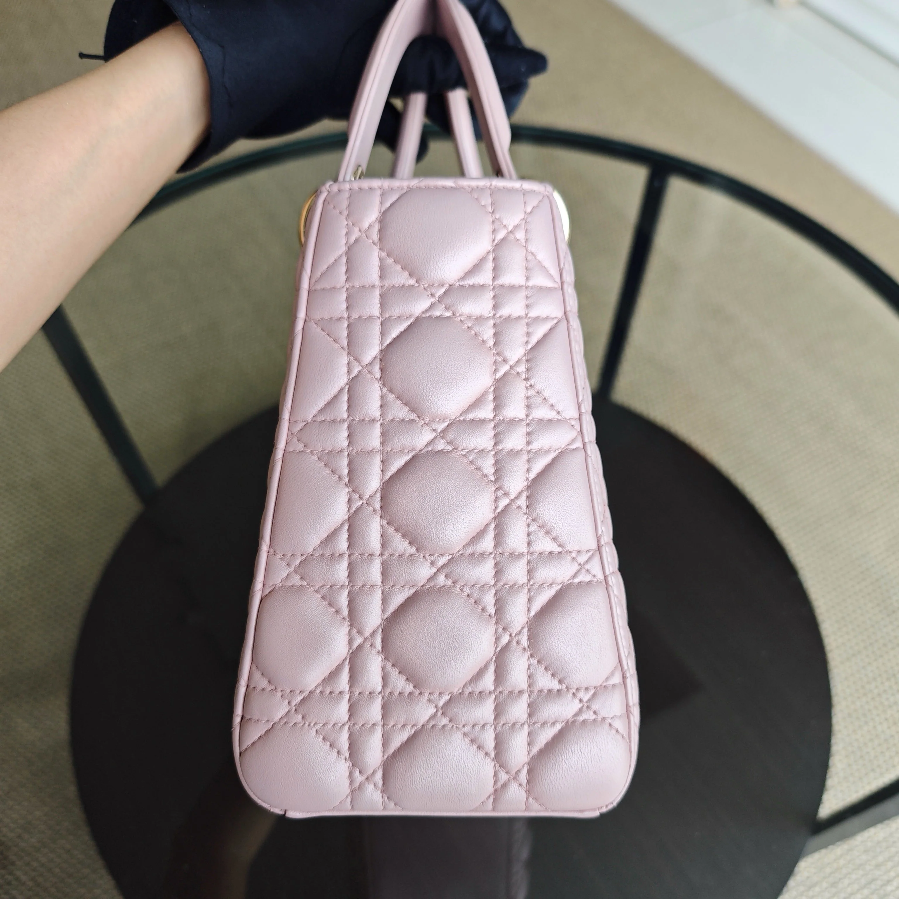 Dior Lady Medium Cannage Lambskin Light Pink Gold Hardware