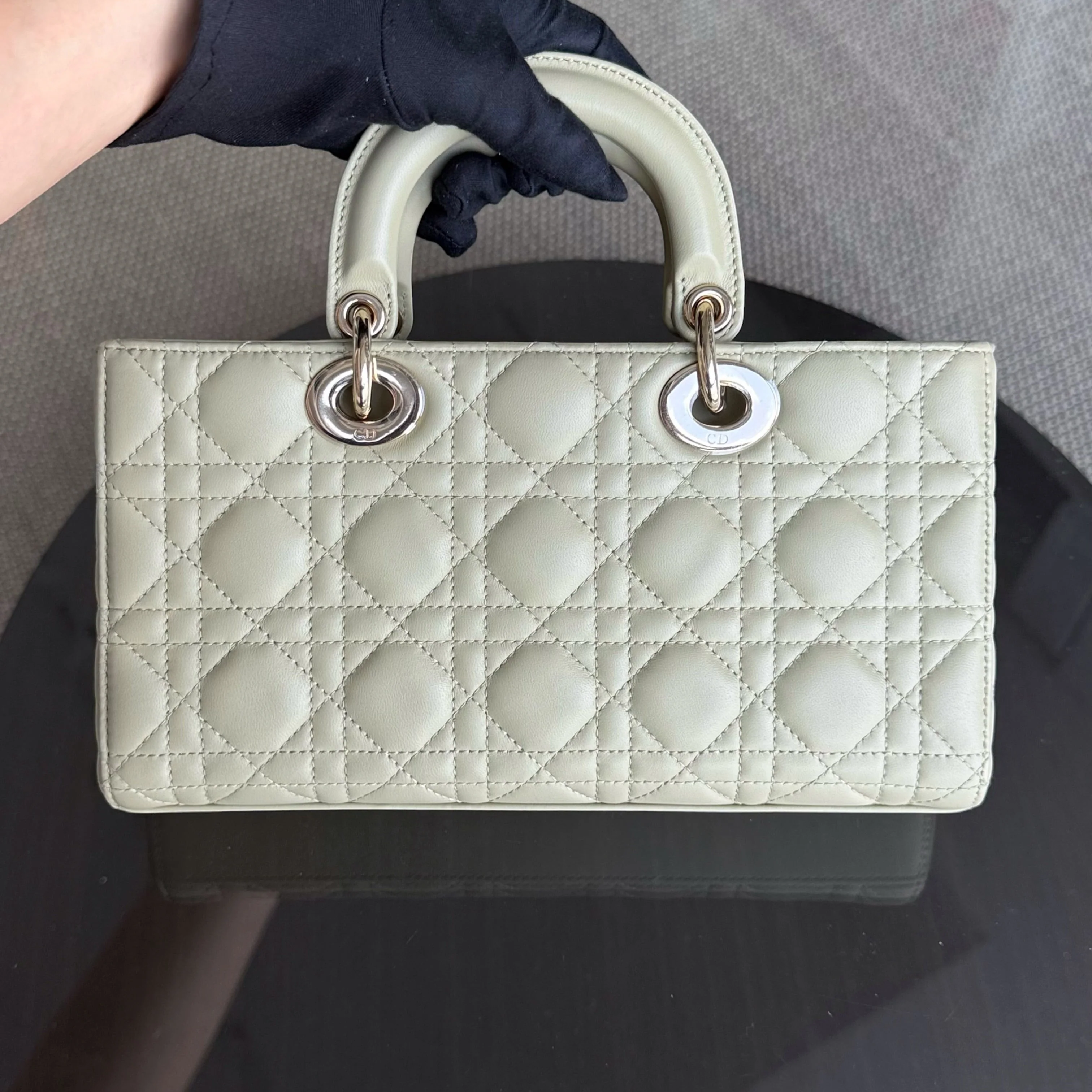 Dior D-Joy Medium - Cannage Lambskin Light Lime Beige Gold Hardware