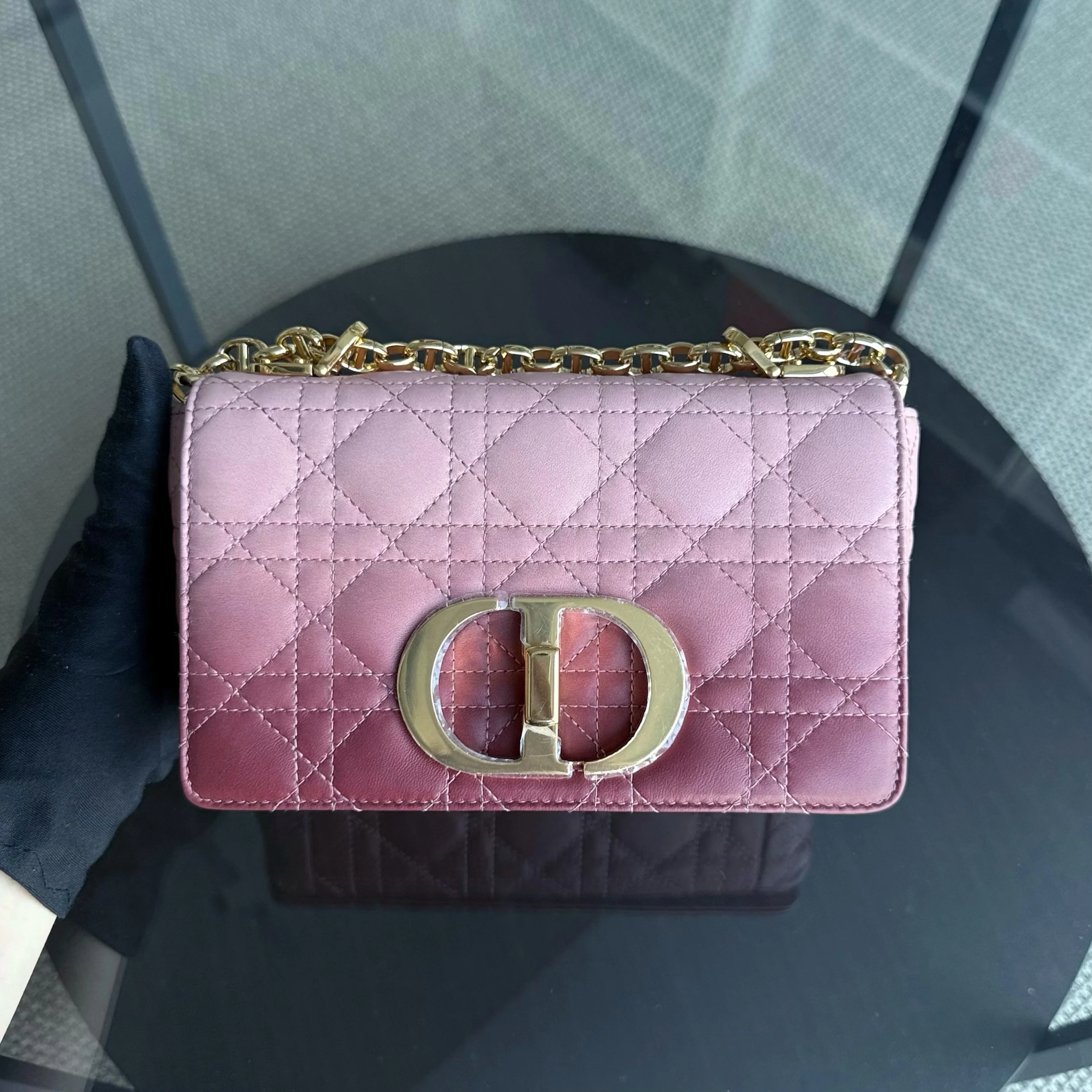 Dior Caro Small - Cannage Calfskin Bicolor Pink Gold Hardware 20CM