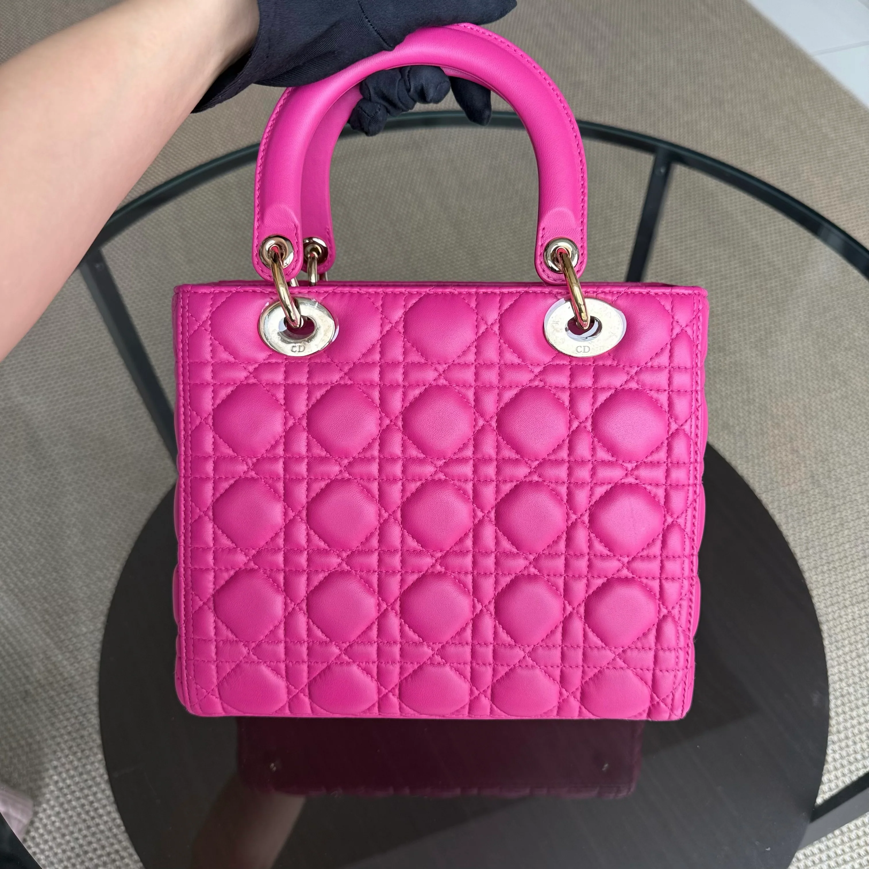 Dior Lady Medium - Cannage Lambskin Pink Gold Hardware NO STRAP