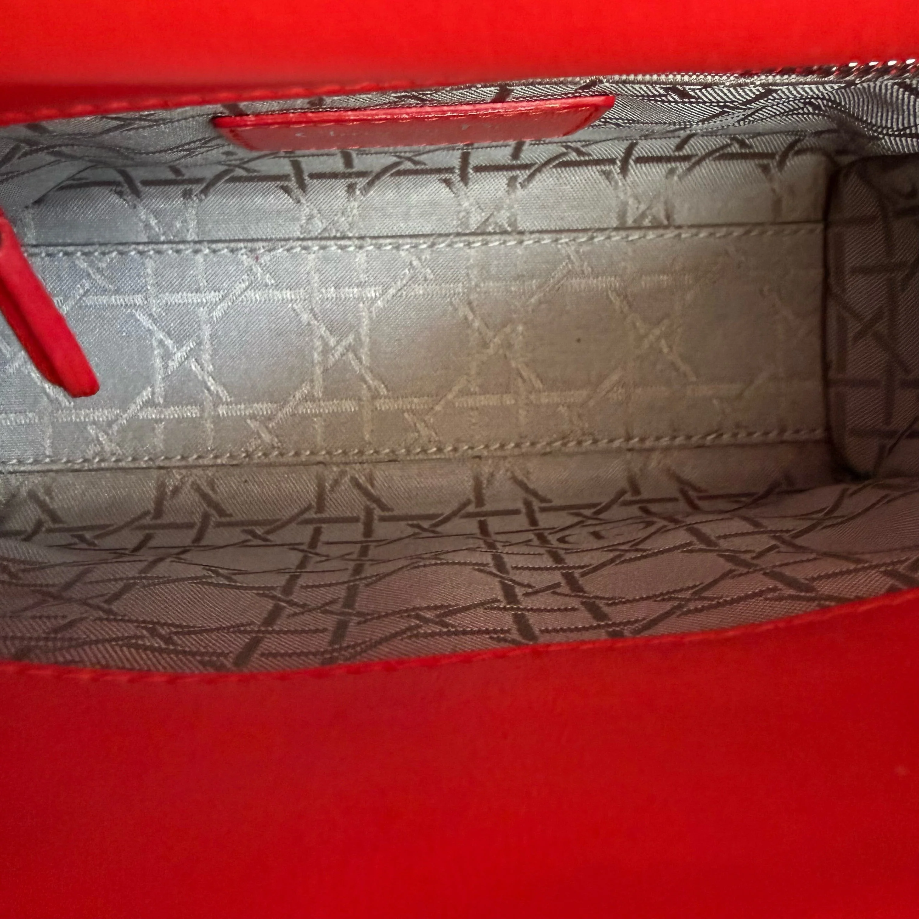 Dior Lady Mini - Cannage Lambskin Red Silver Hardware Adjustable Strap