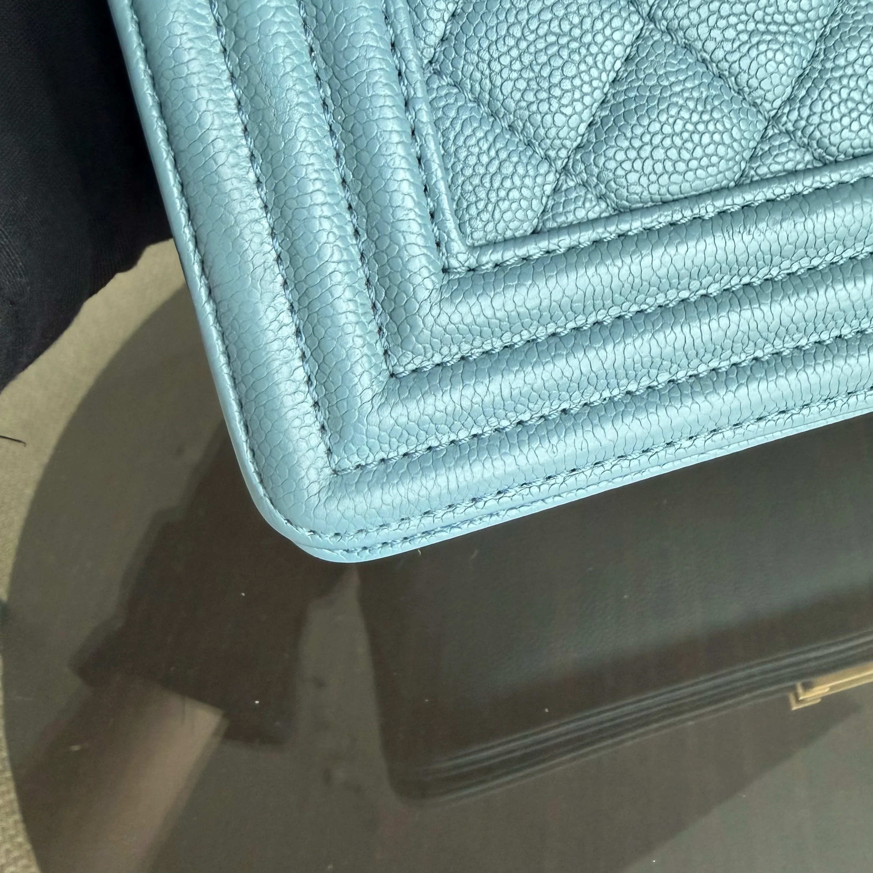 Chanel Boy Medium - Caviar 25CM Quilted Blue Gold Hardware 25