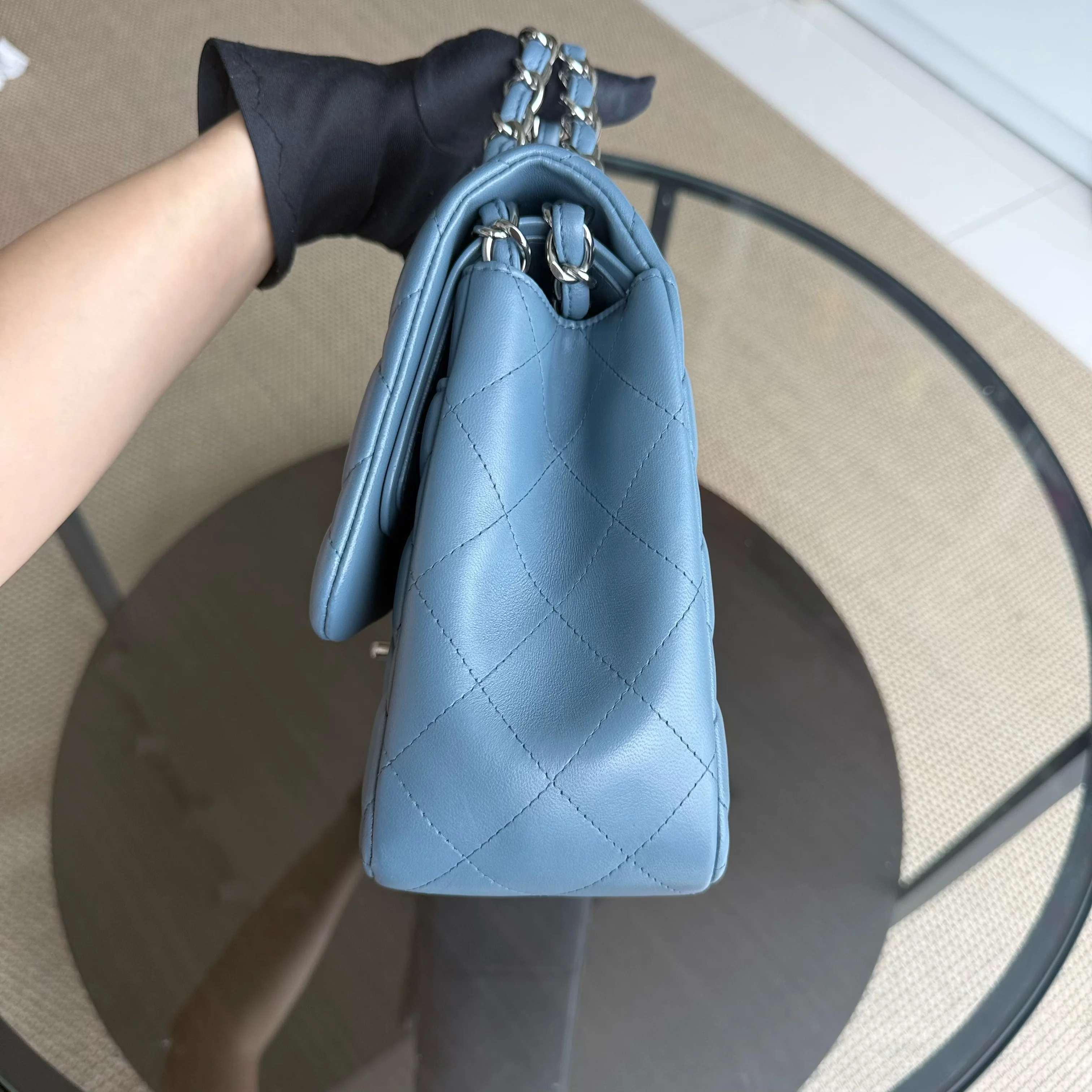 Chanel Classic Flap Jumbo - 30CM Lambskin Double Flap Blue Silver Hardware Series 17