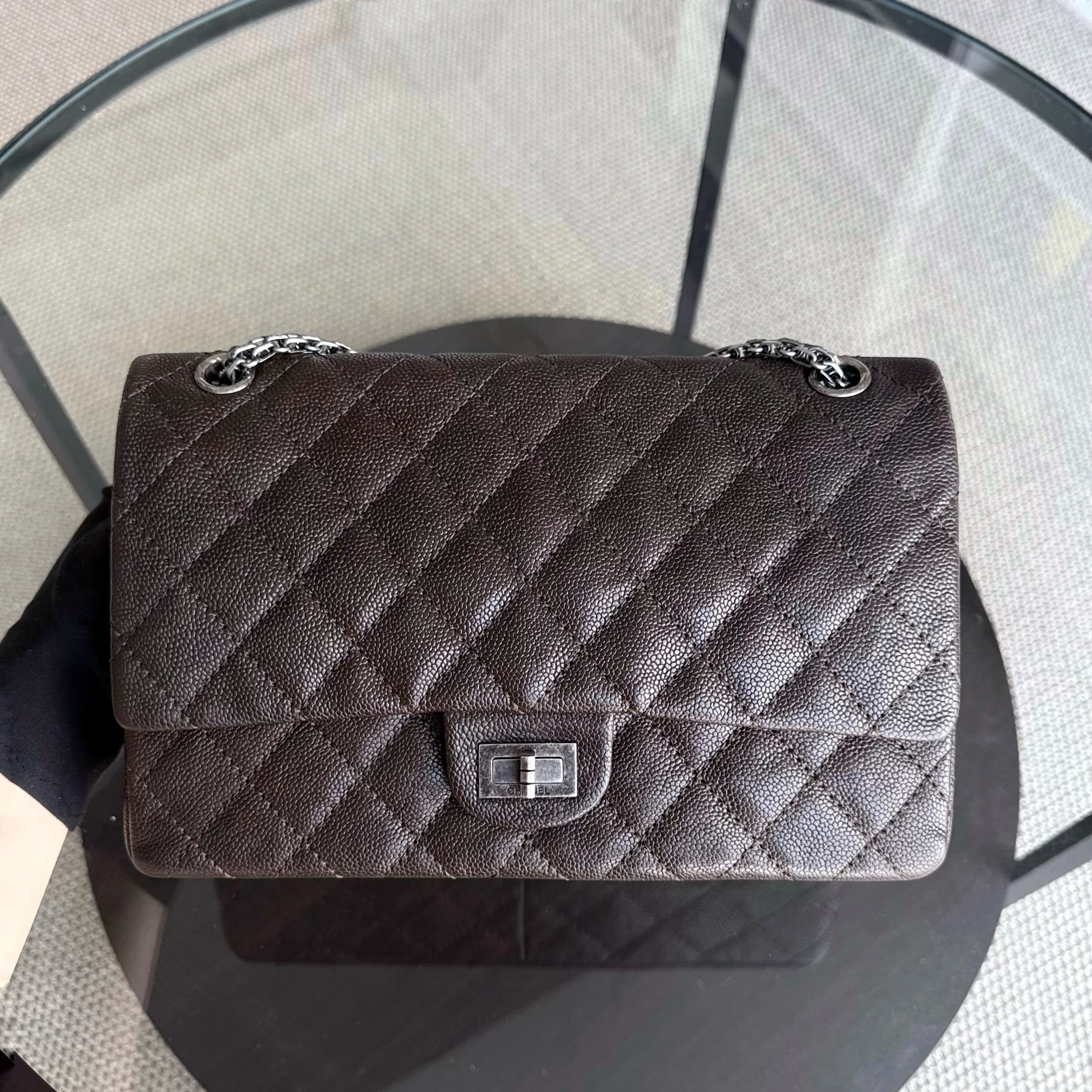 Chanel 2.55 Reissue 226 - 28CM Quilted Caviar Dark Brown Silver Hardware Series 14