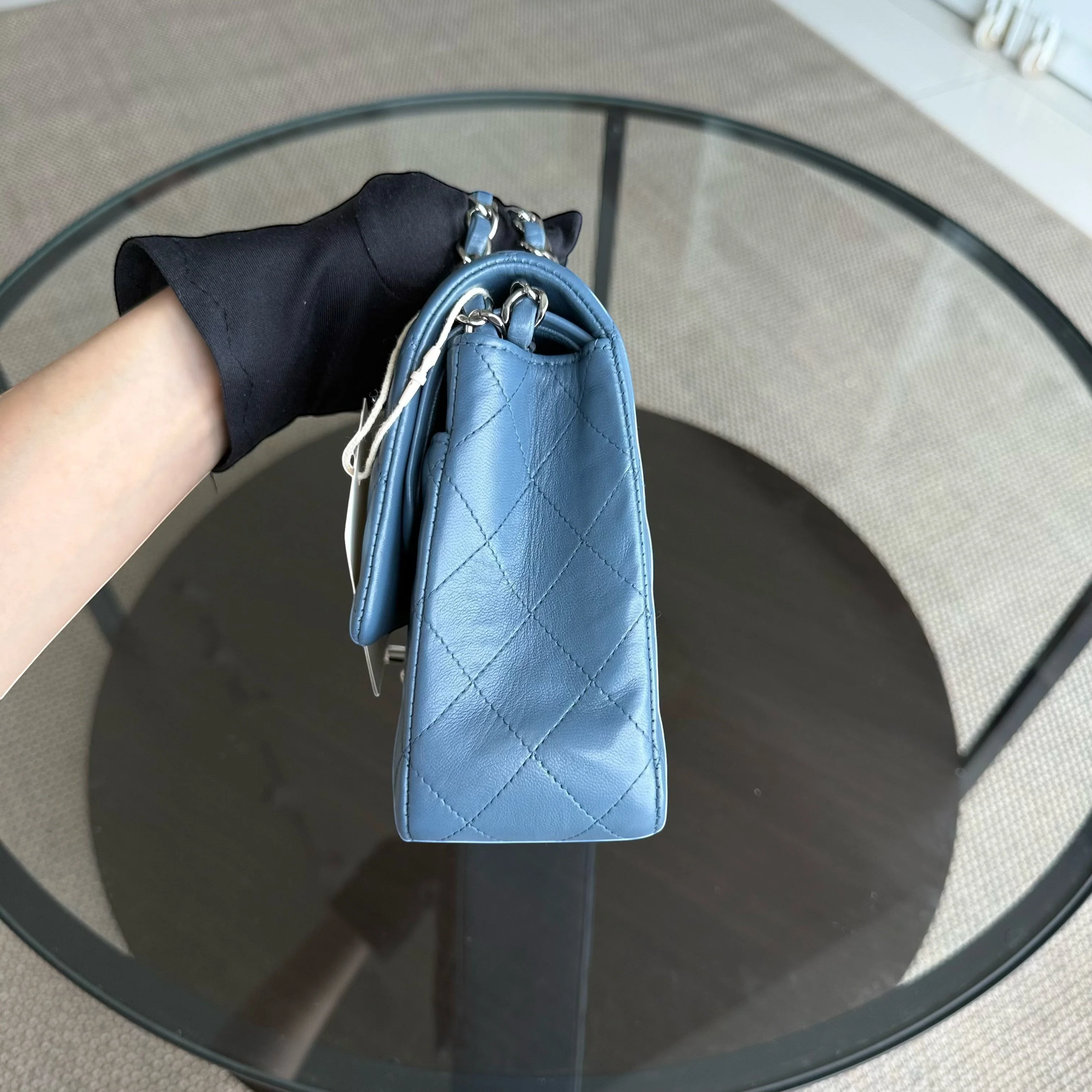 Chanel Classic Flap Medium - 25CM Quilted Lambskin Blue Silver Hardware Series 17